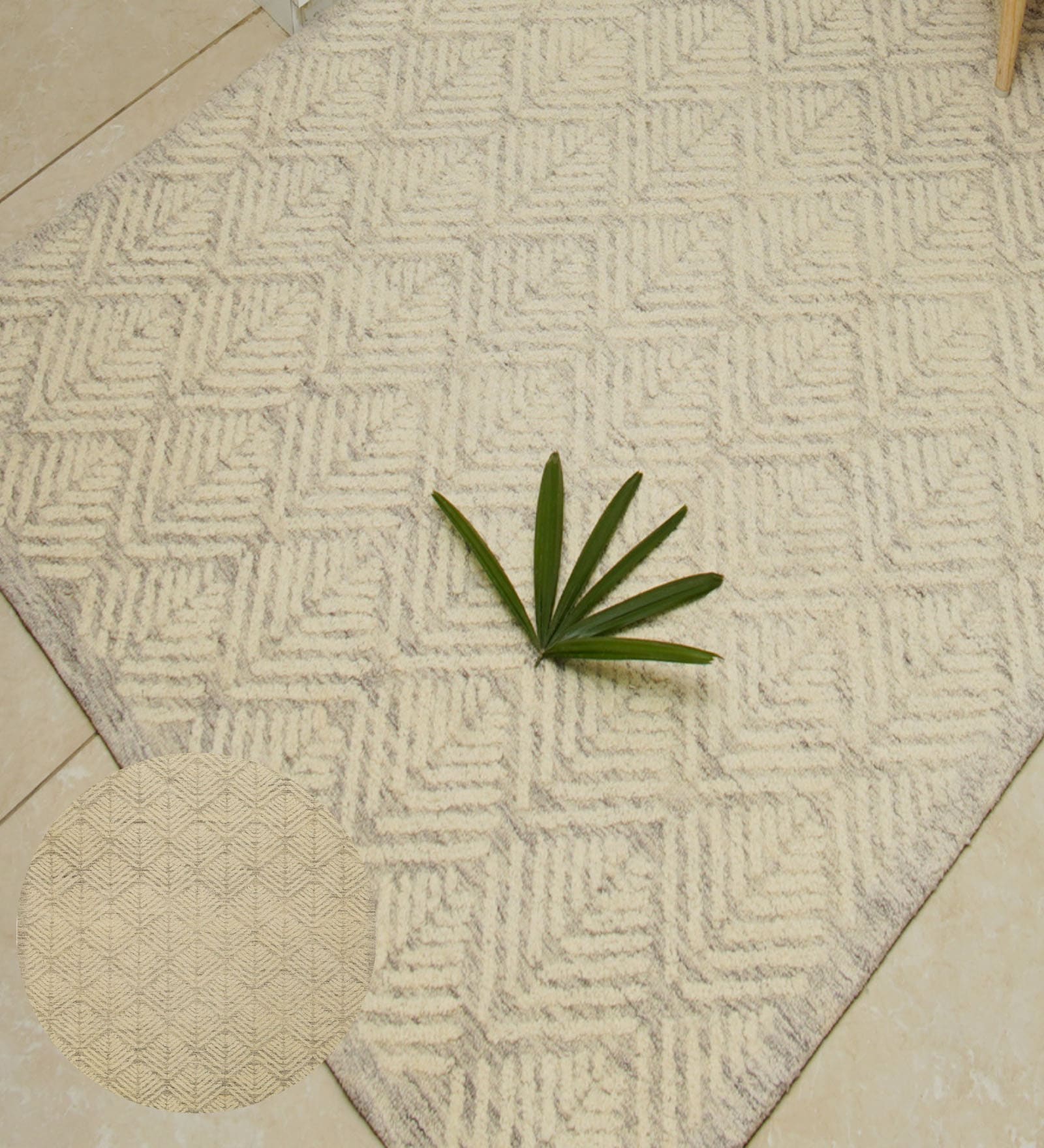 Beige Floral Wool Hand Tufted Carpet