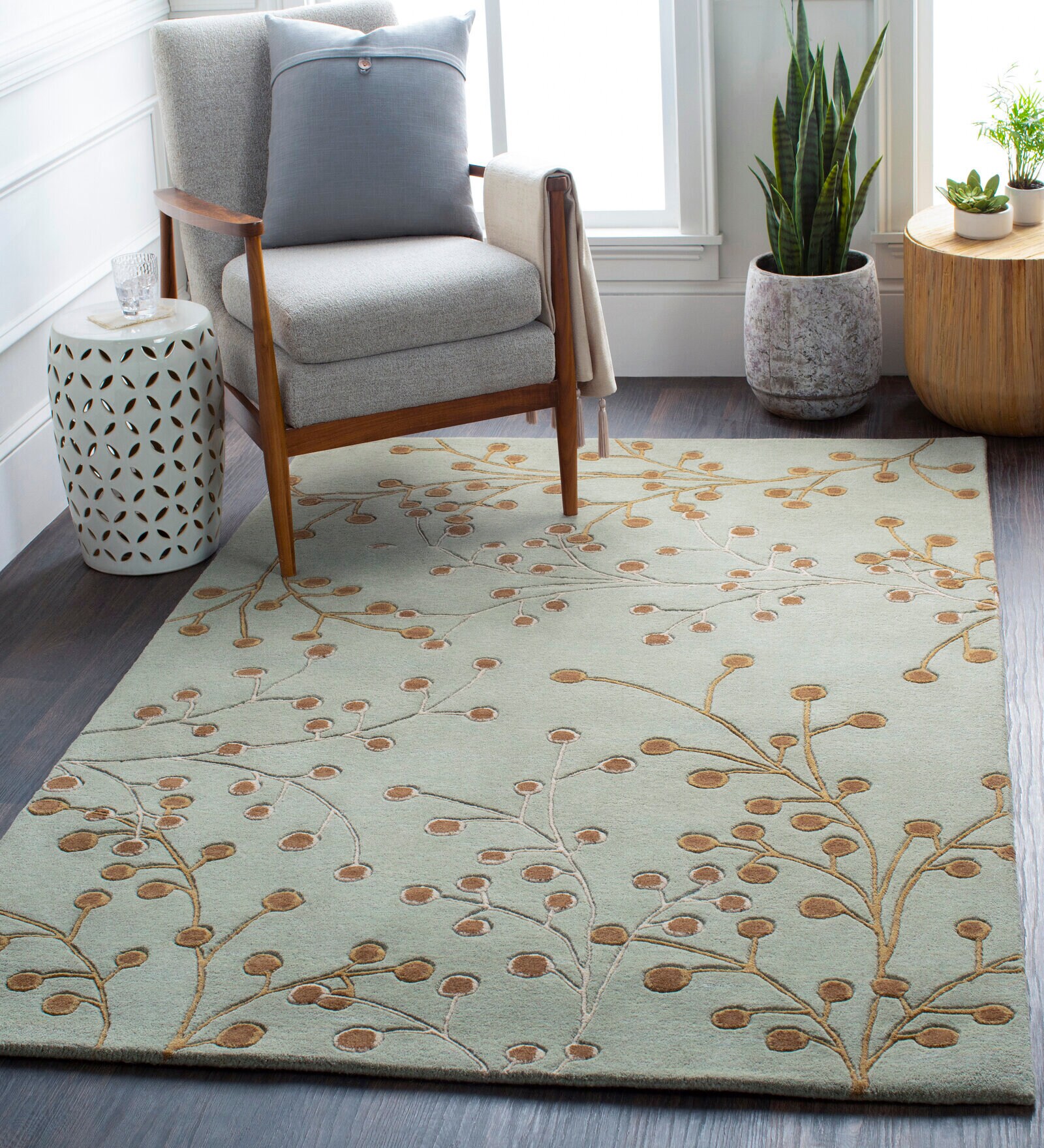 Beige Floral Wool 8 x 10 Feet Hand tufted Carpet