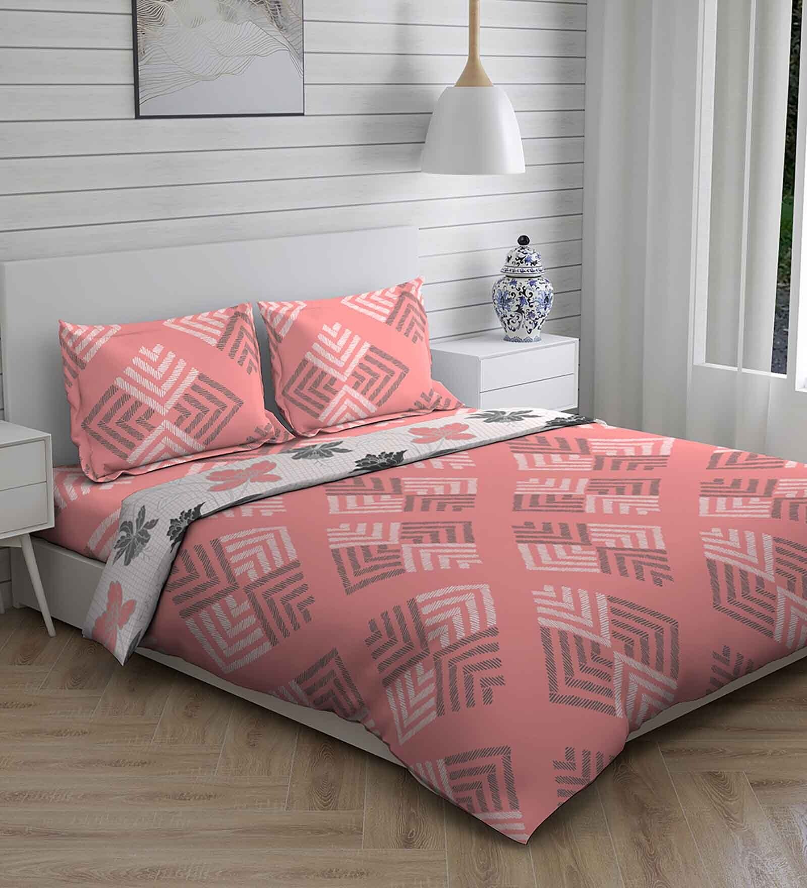 Buy Beige Patterned 144 TC Cotton (Set of 4) Double Bed Bedding Sets by