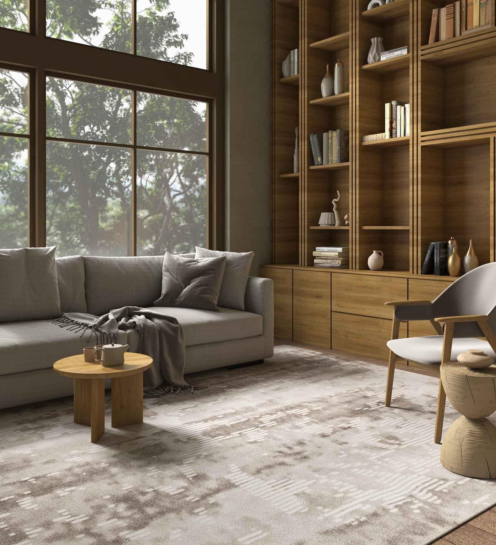 Beige Geometric 5X7 Machine Made Carpet