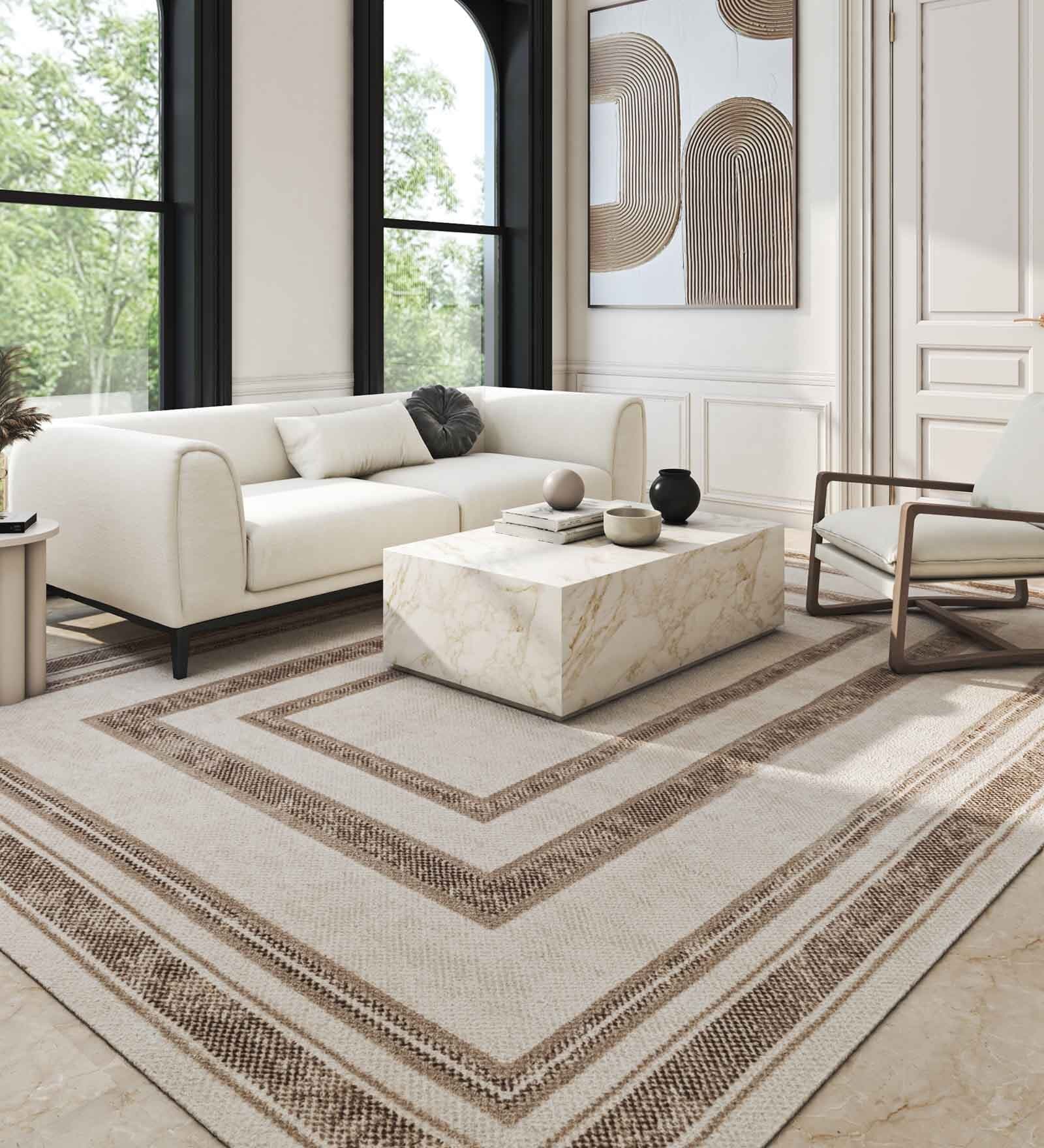 Beige Geometric 5X7 Machine Made Carpet
