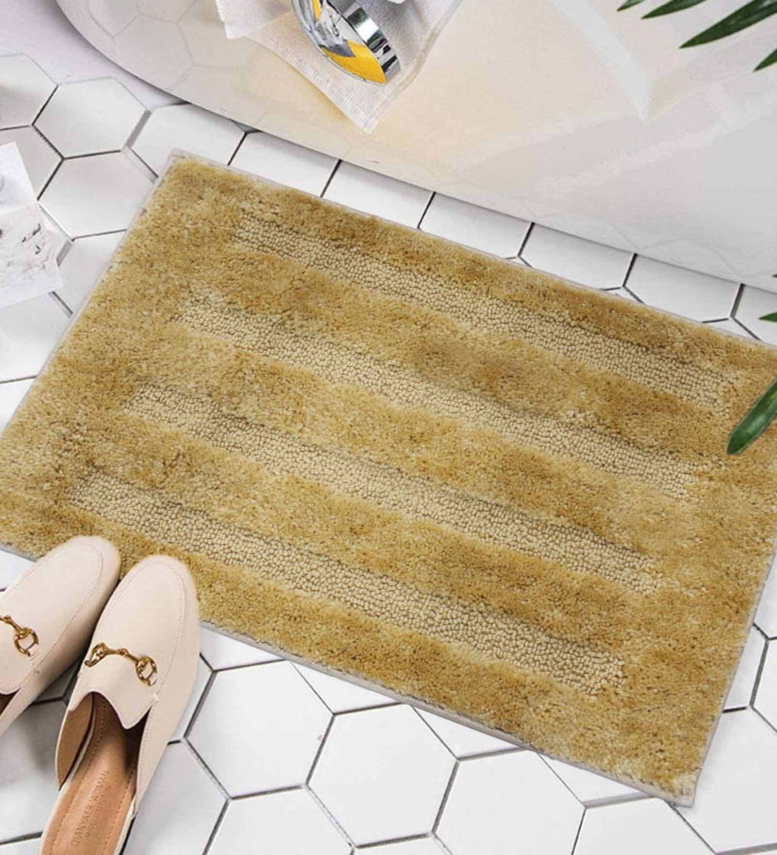 Beige Solid Microfibre 24x16 Inches AntiSkid Bath Mat
