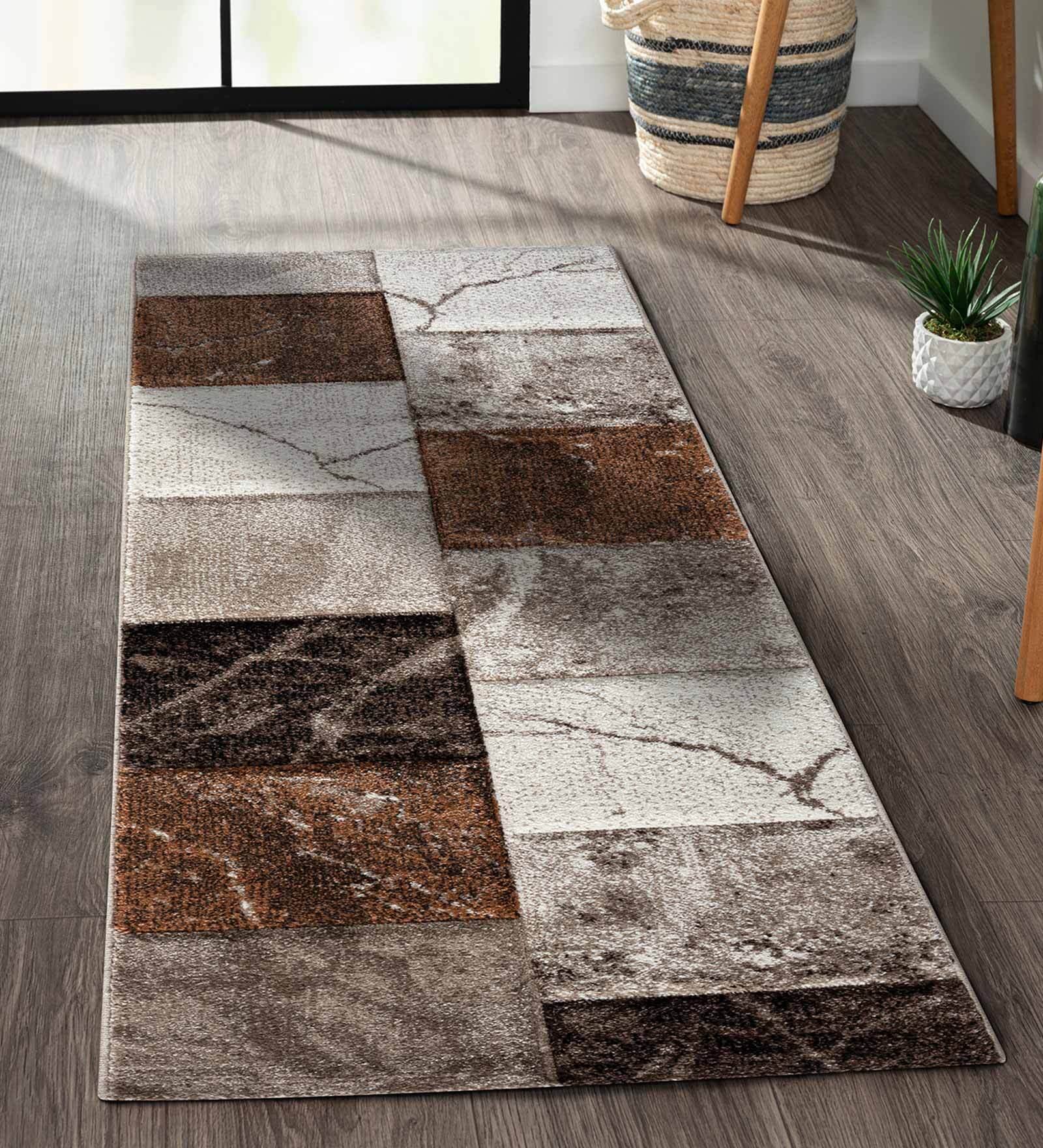 Beige Geometric Polypropylene 59x32 Inches Machine Made Floor Runner