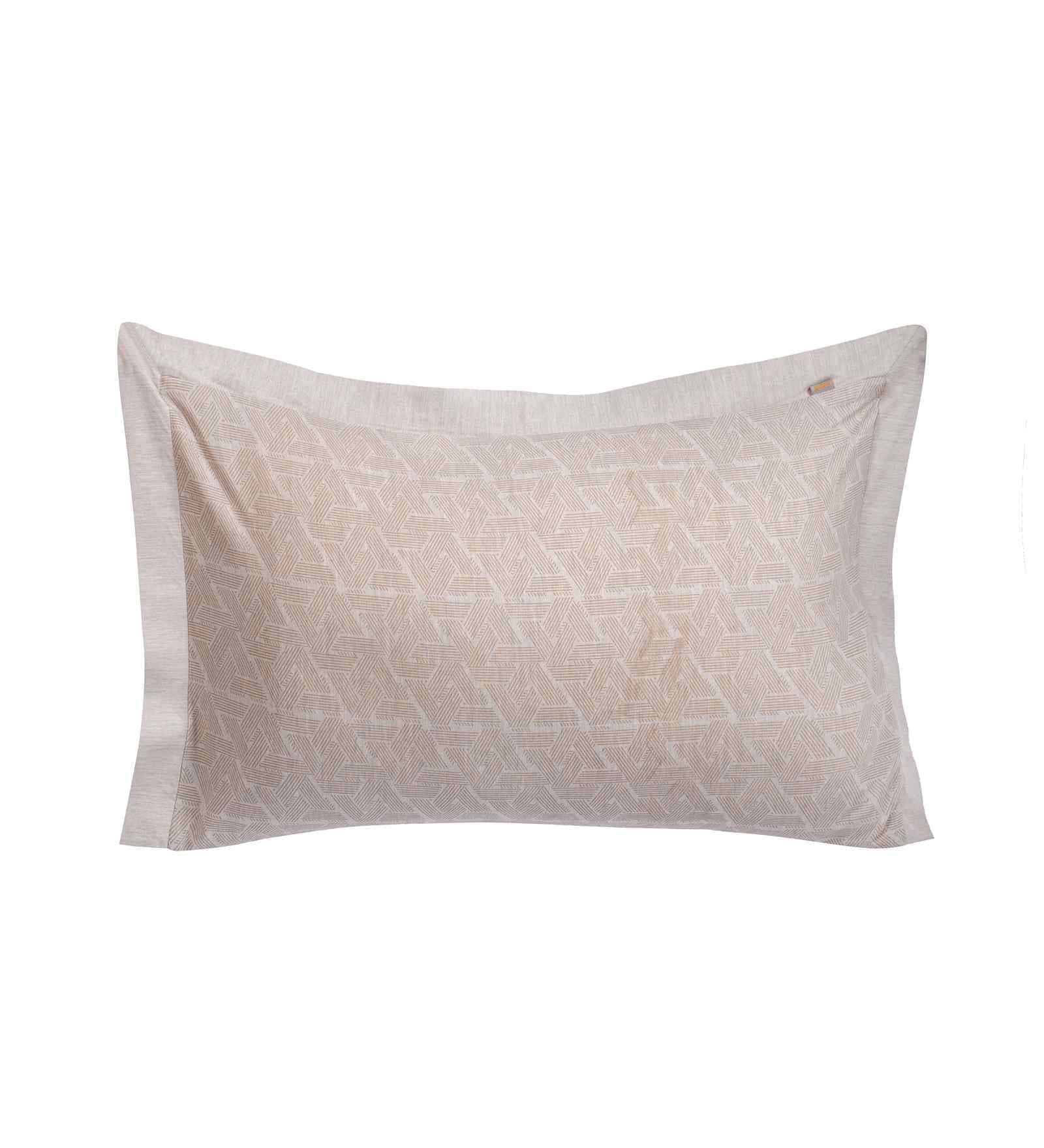 Beige Geometric Print 300 TC Cotton 2 Pillow Cover Set