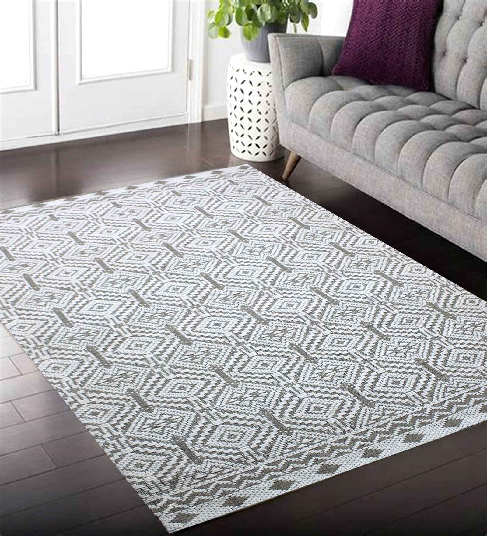 Beige Geometric Wool 5 x 7 Feet Hand Woven Carpet