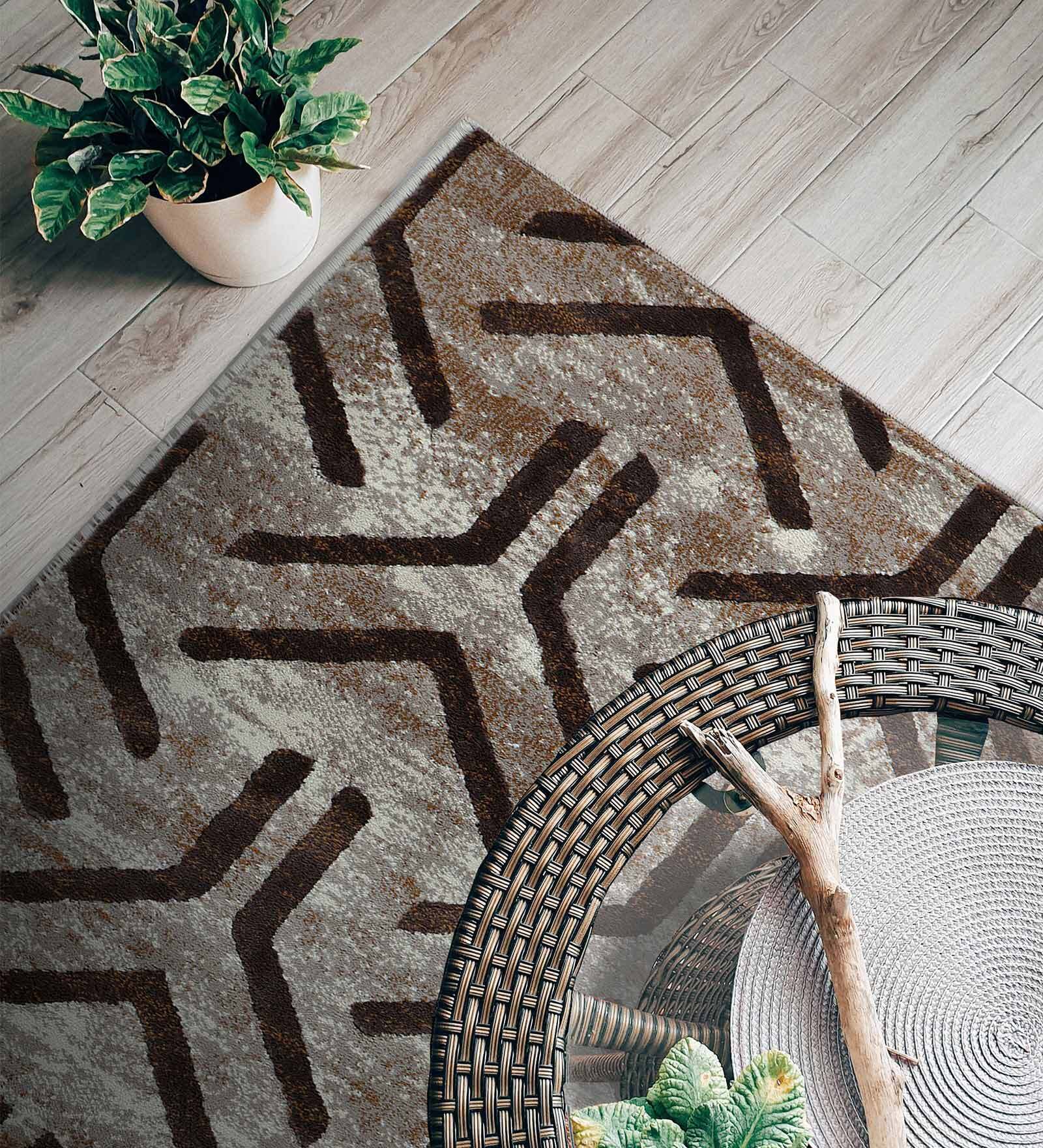 Beige Geometric Polypropylene 3 ft x 5 ft Machine Made Carpet