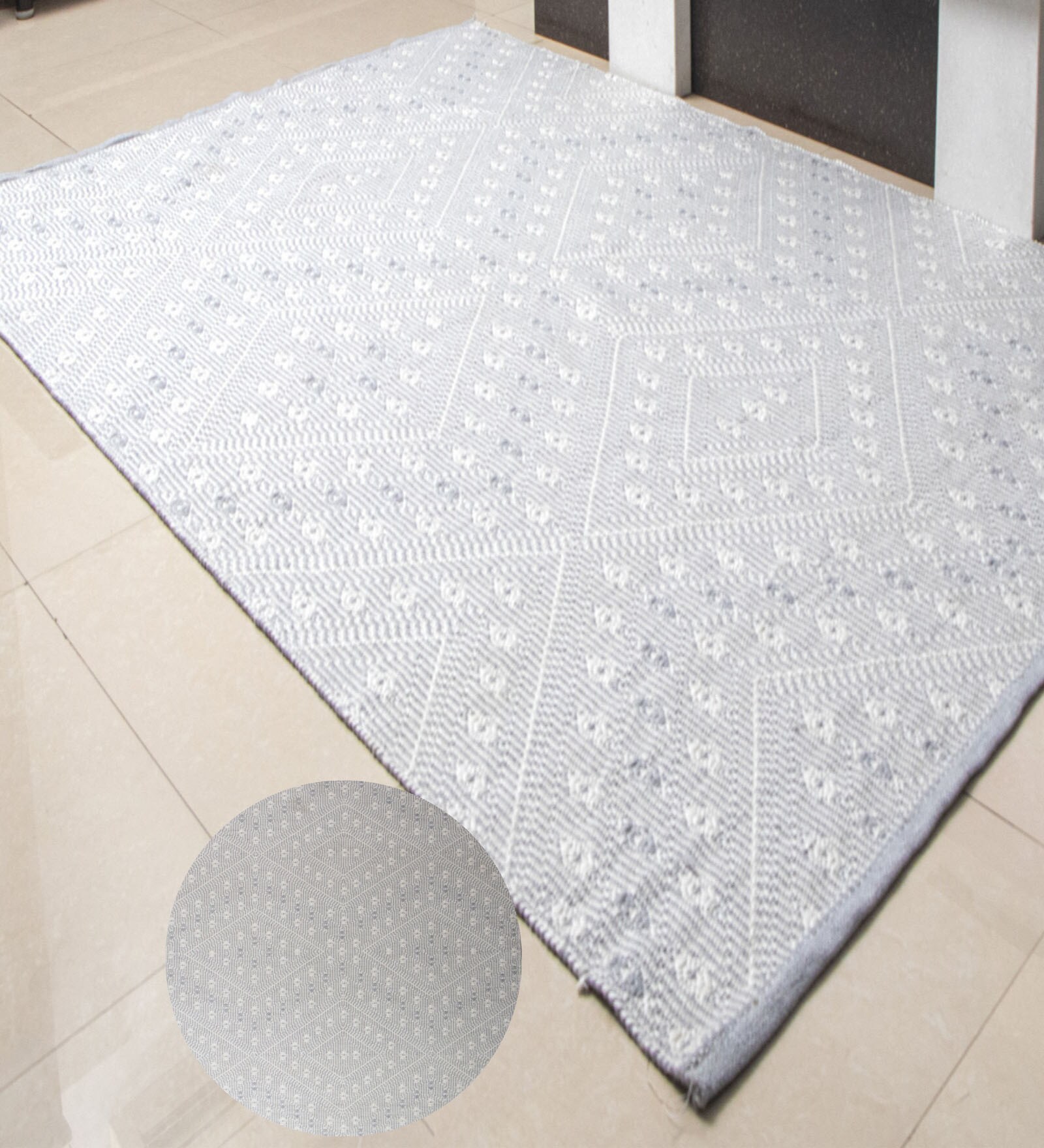 Beige Geometrical Pet Hand Woven Carpet