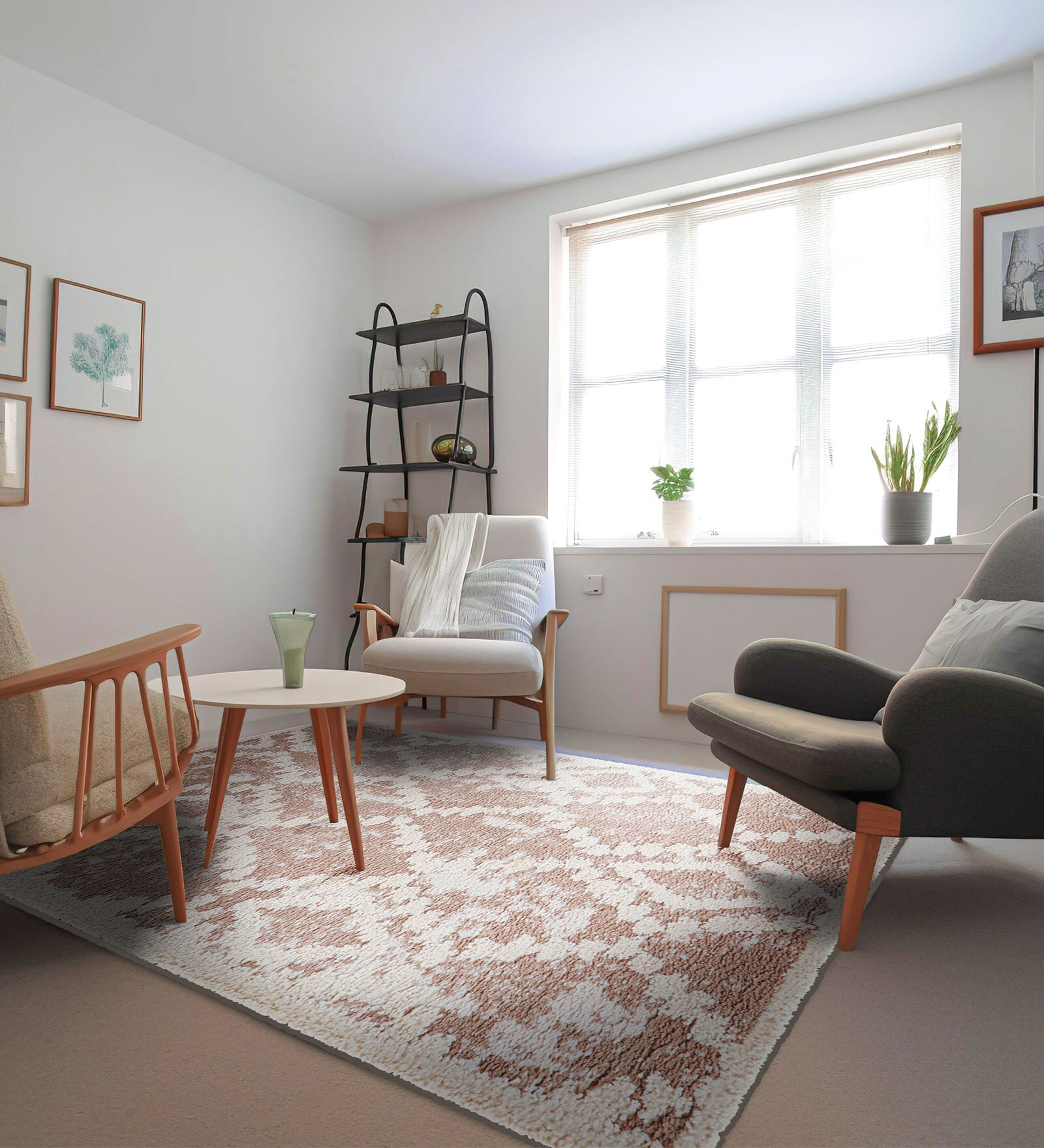 Beige Geometric Polyester 4 ft X 6 ft Machine Made Carpet