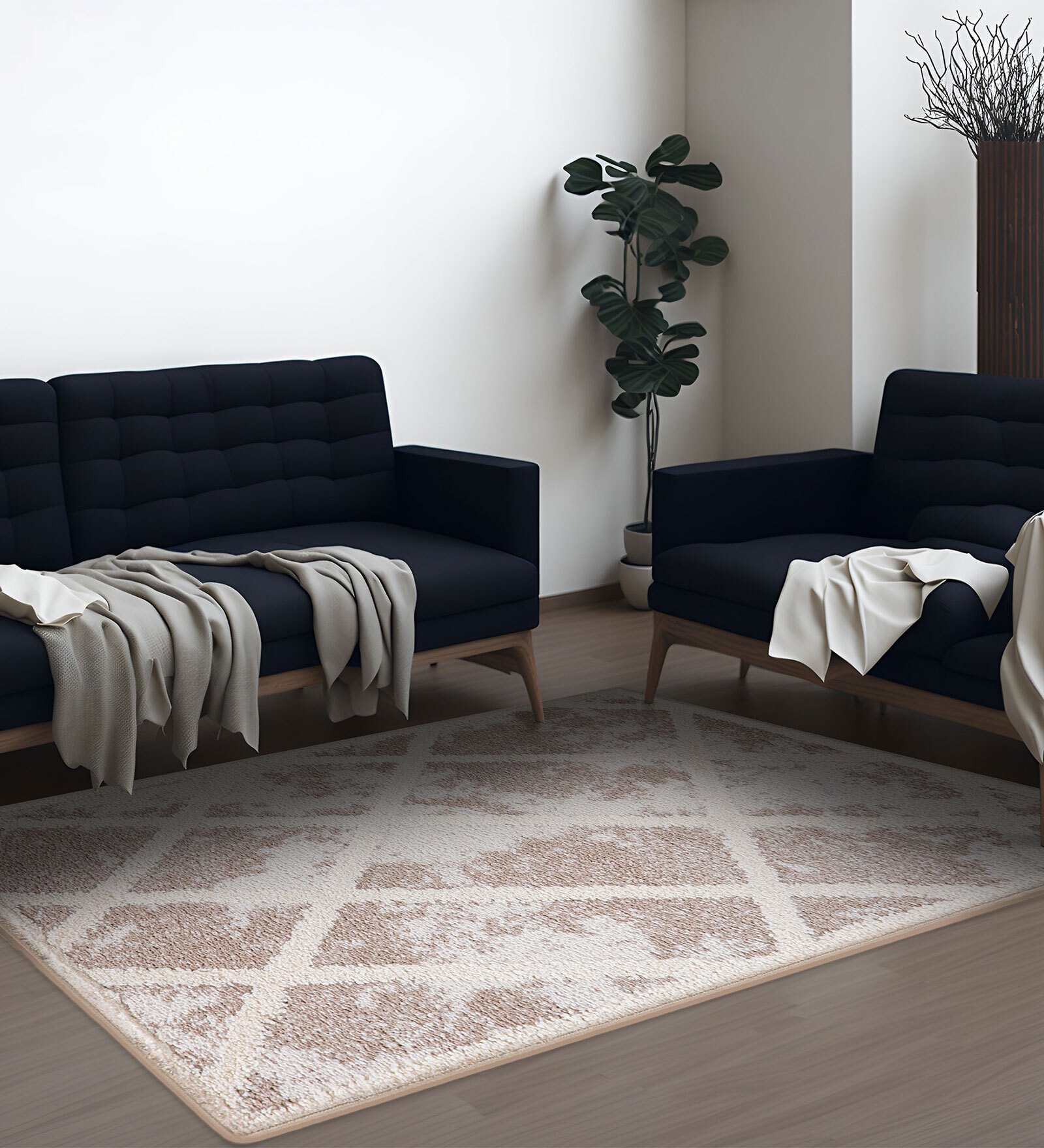 Beige Abstract Polyester 6 ft x 9 ft Machine Made Carpet