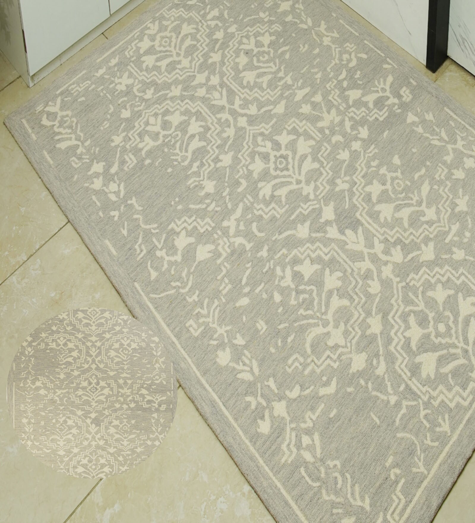 Beige Geometrical Wool Hand Tufted Carpet