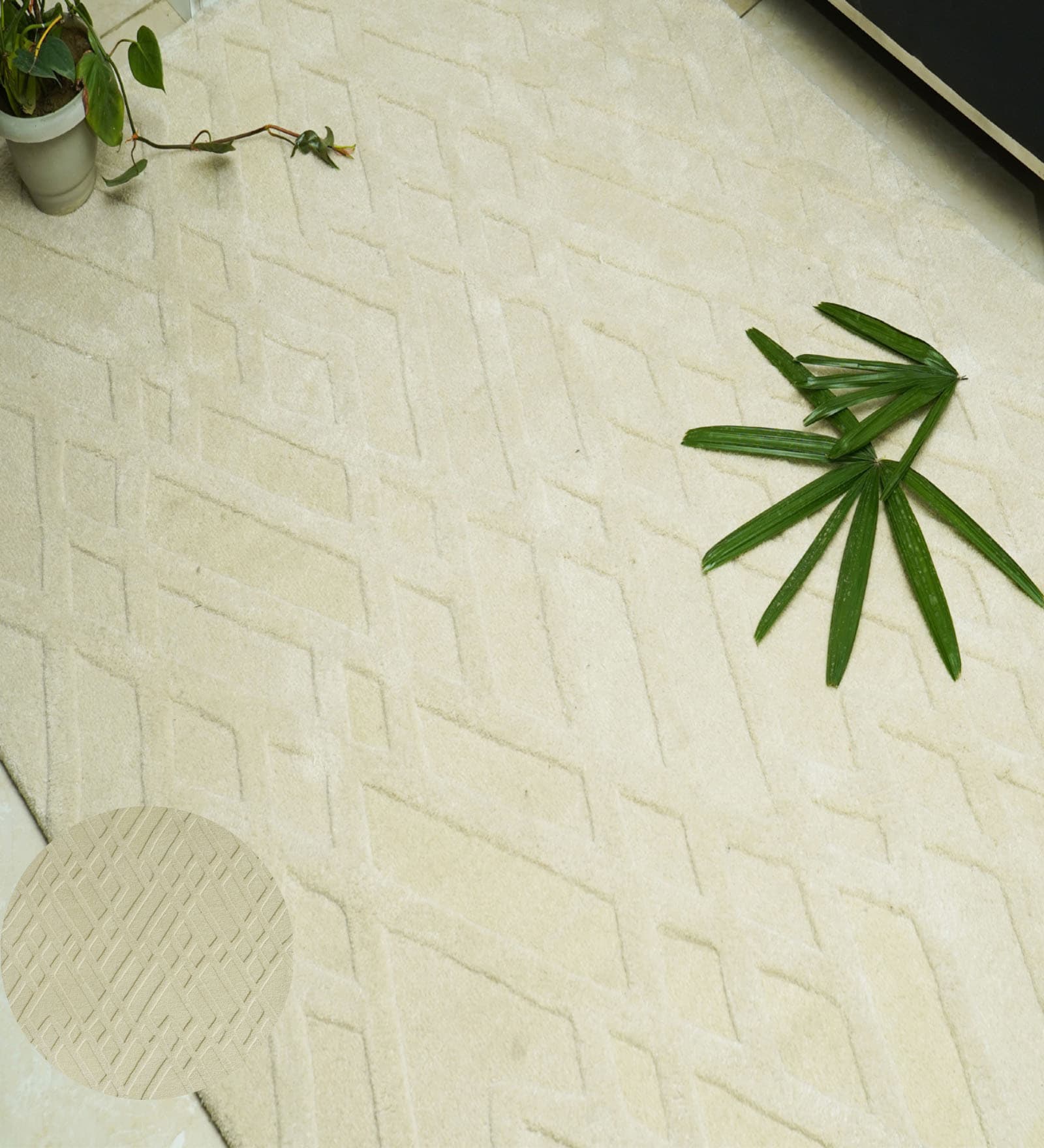 Beige Geometrical Wool Hand Tufted Carpet