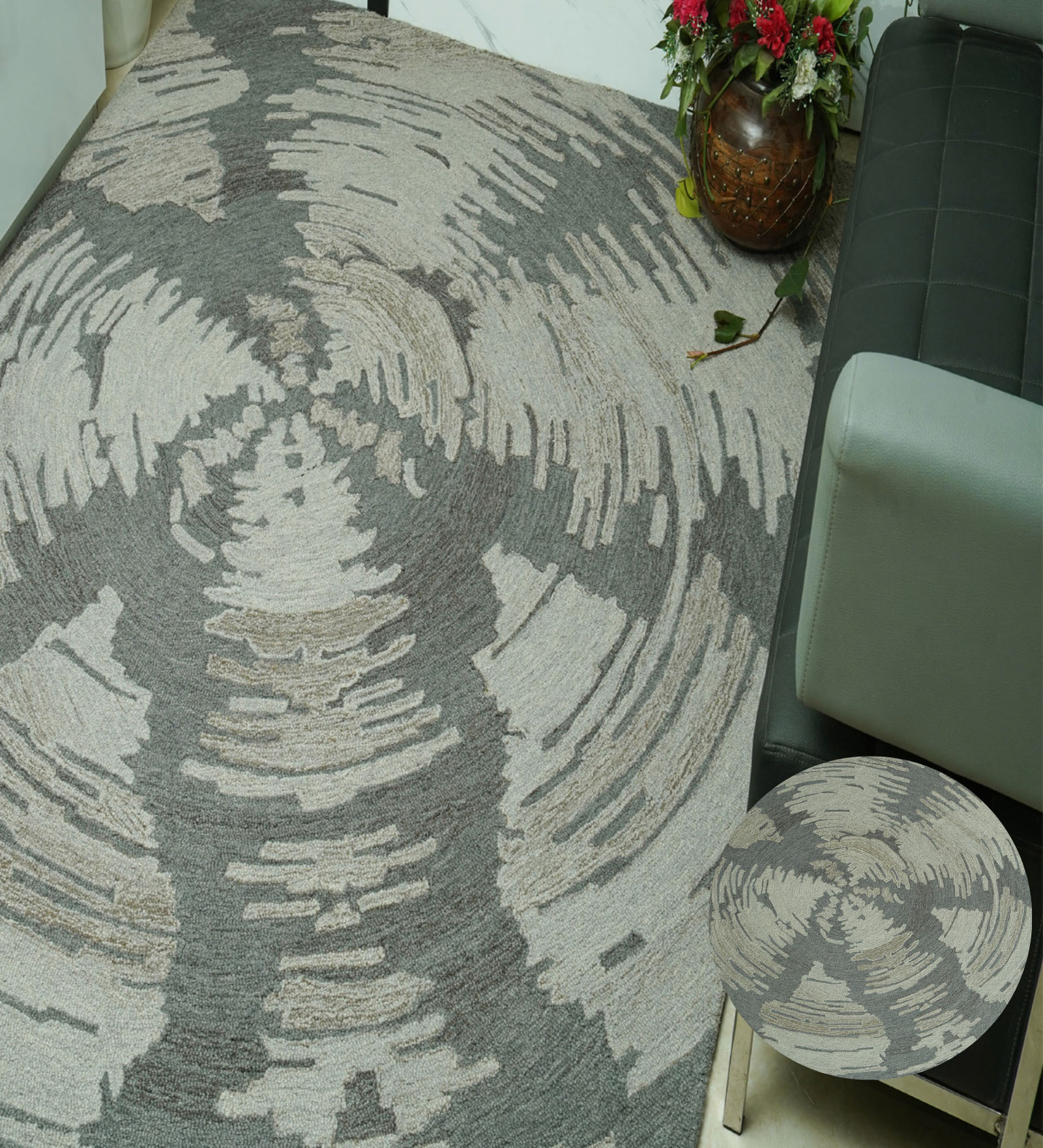 Beige Geometrical Wool Hand Tufted Carpet