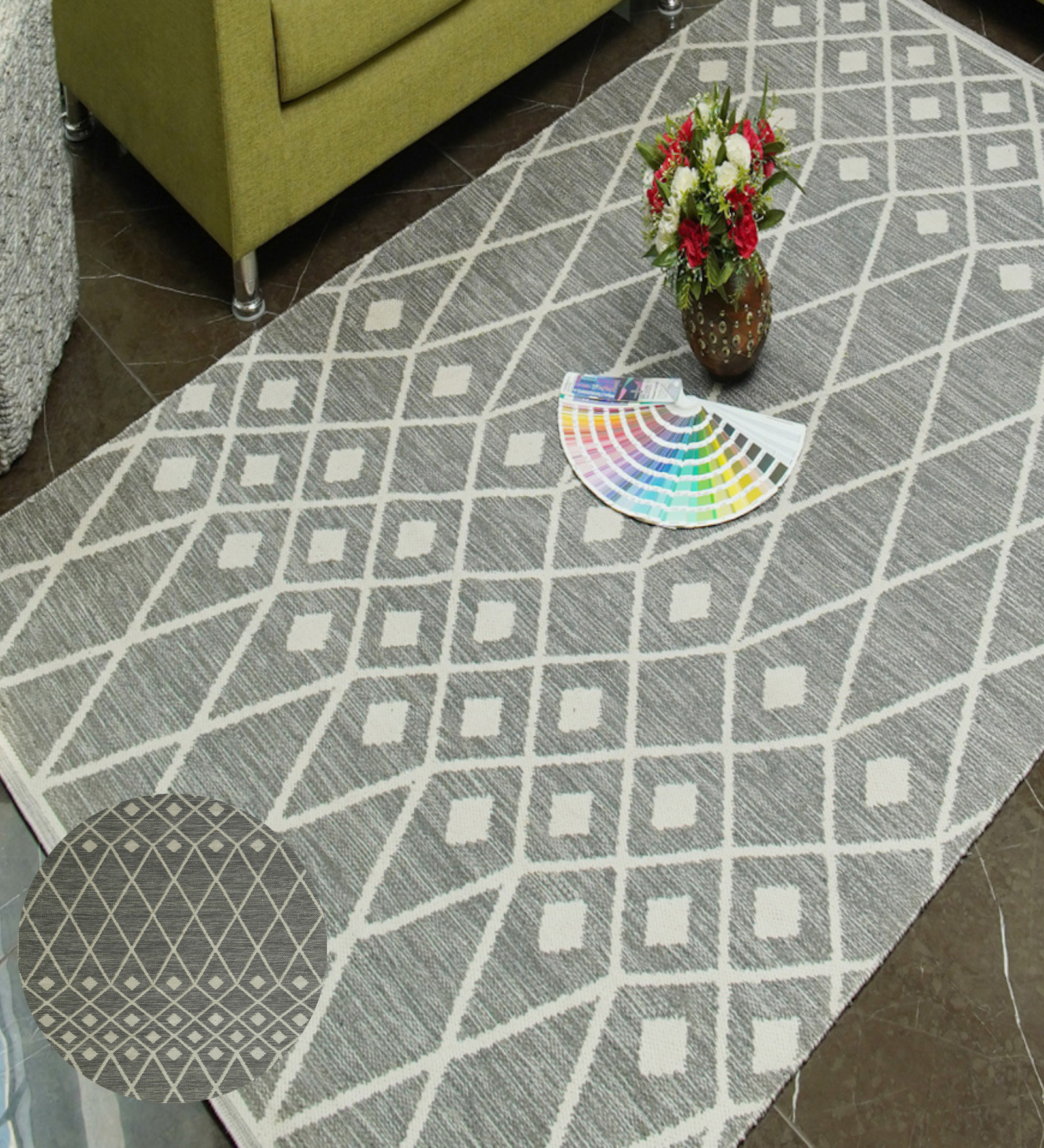 Beige Geometrical Wool Hand Tufted Carpet