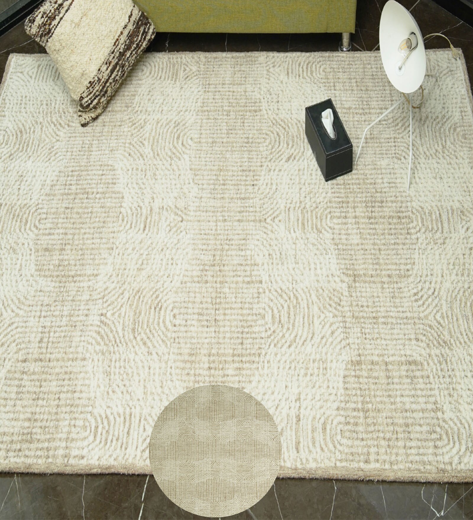 Beige Geometrical Wool Hand Tufted Carpet