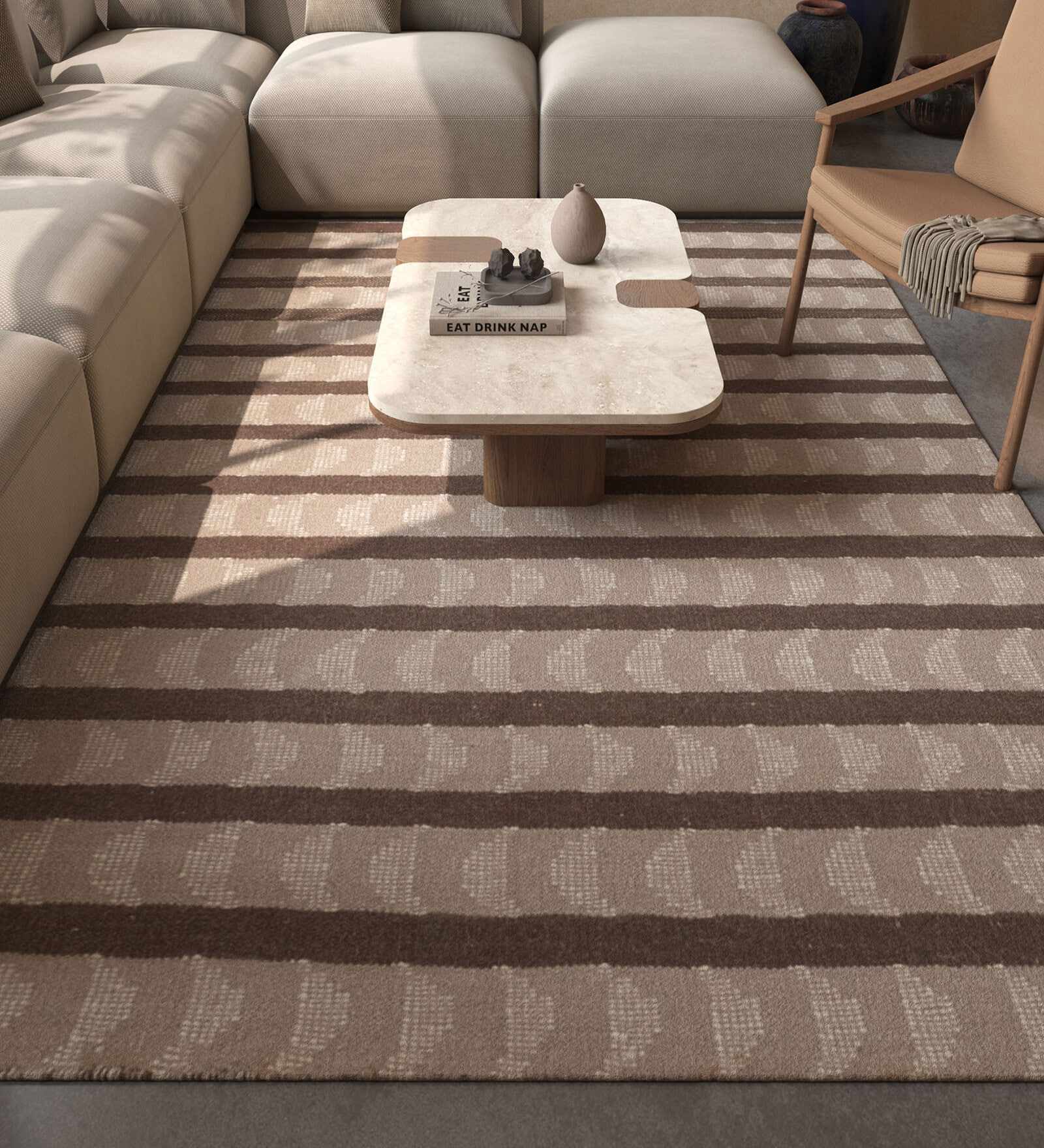 Beige Geometrical Wool 5 ft X 7 ft Rectangle Flat Weaves