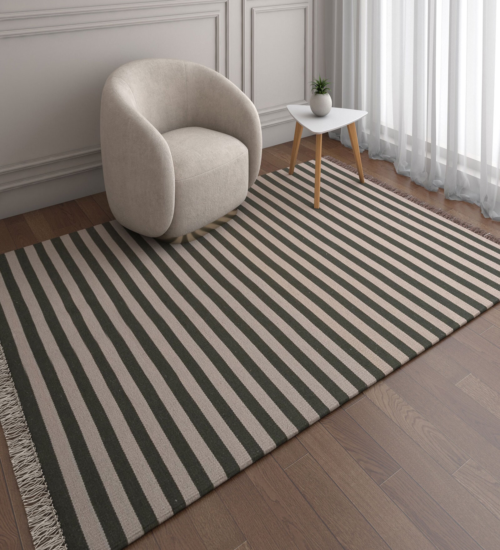 Beige Geometrical Wool 5 ft X 8 ft Flat Weaves