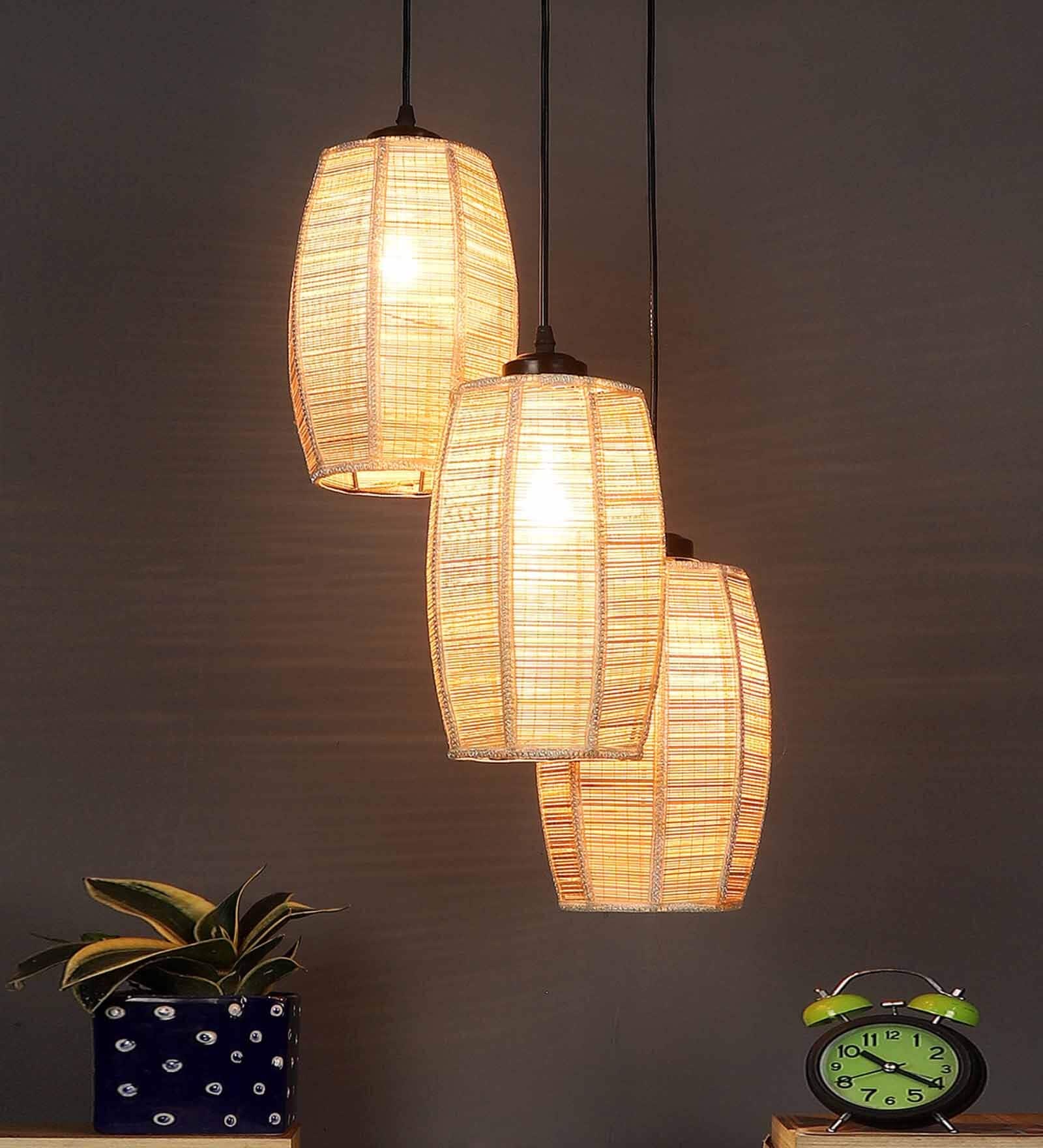 Grazia Beige Bamboo Cluster Hanging Light