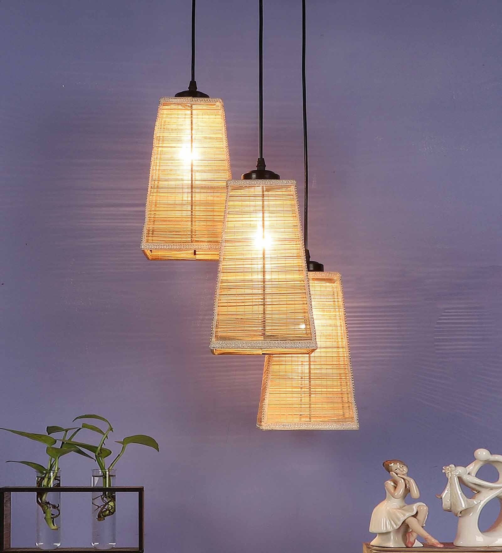 Gary Beige Bamboo Cluster Hanging Light