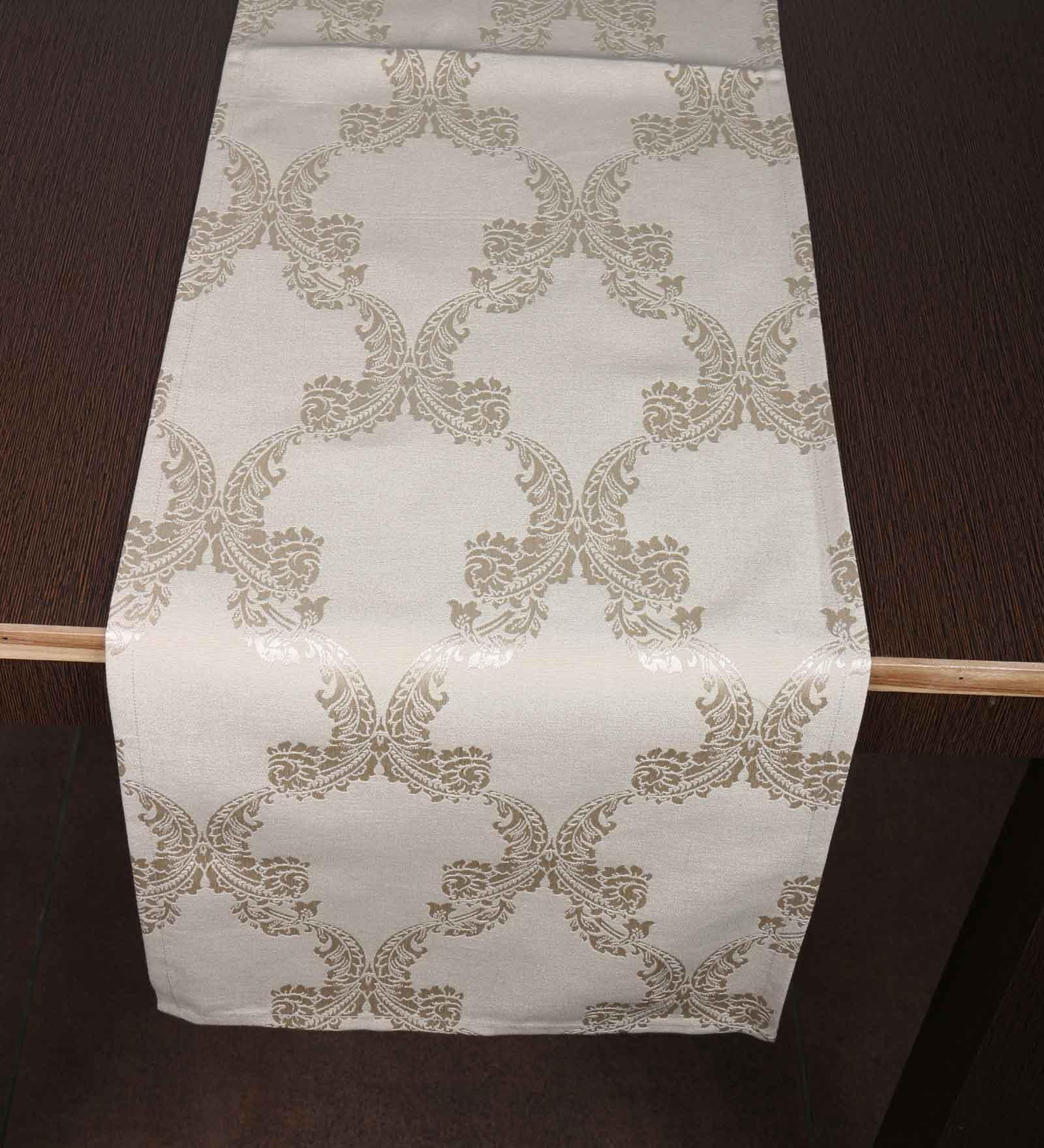 Beige Hallway Damasc Cotton Jacquard (60 x 13) Table Runner