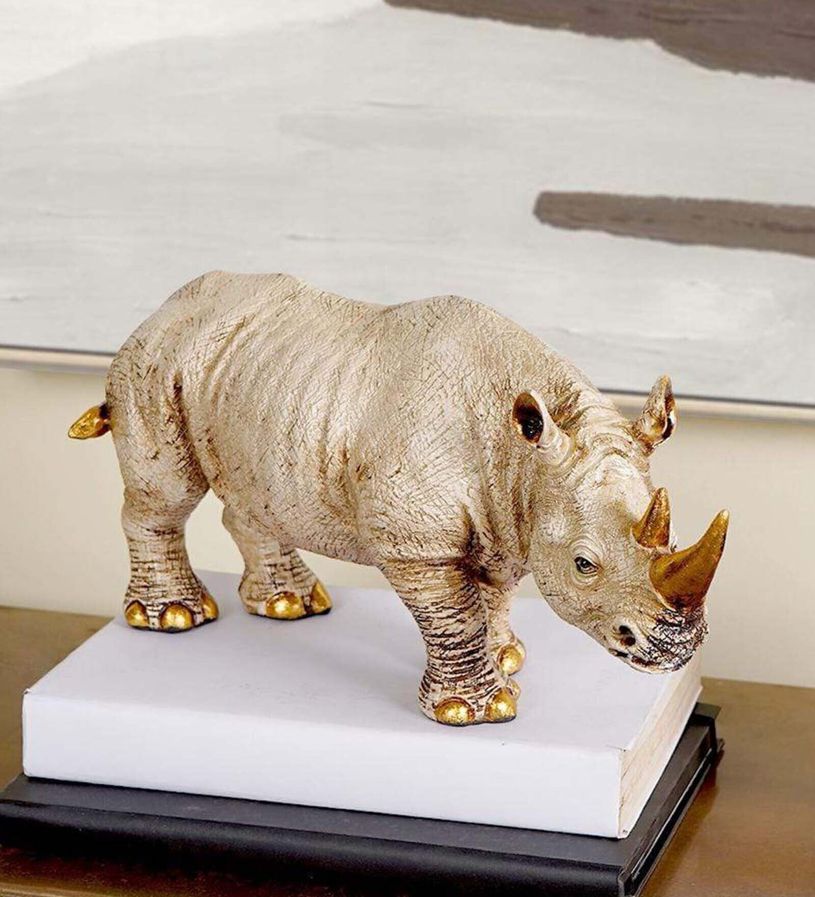 Beige Horned Rhino Resin Figurine Beige Horned Rhino Resin Figurine