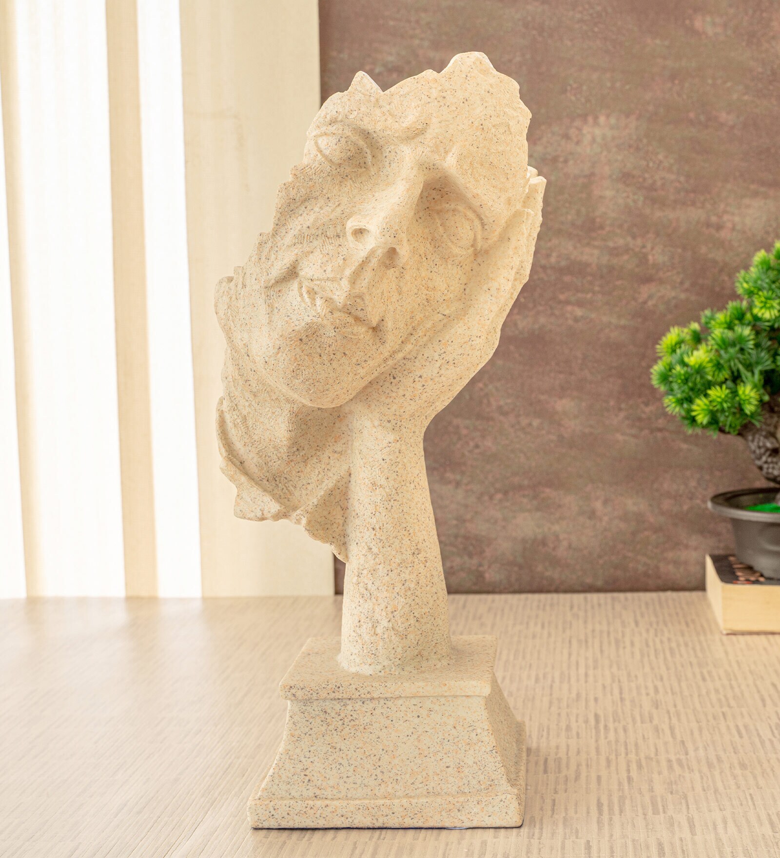 Beige Human Face Polyresin Sculpture