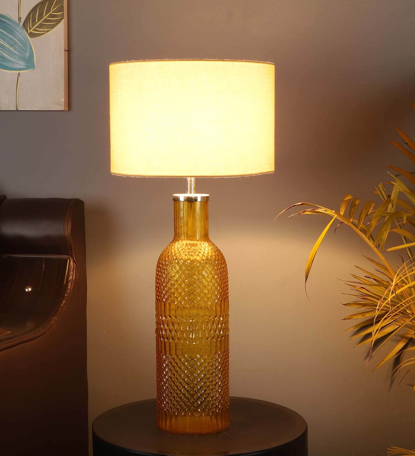 Beige Iron & Cloth Shade Table Lamp with Orange Base