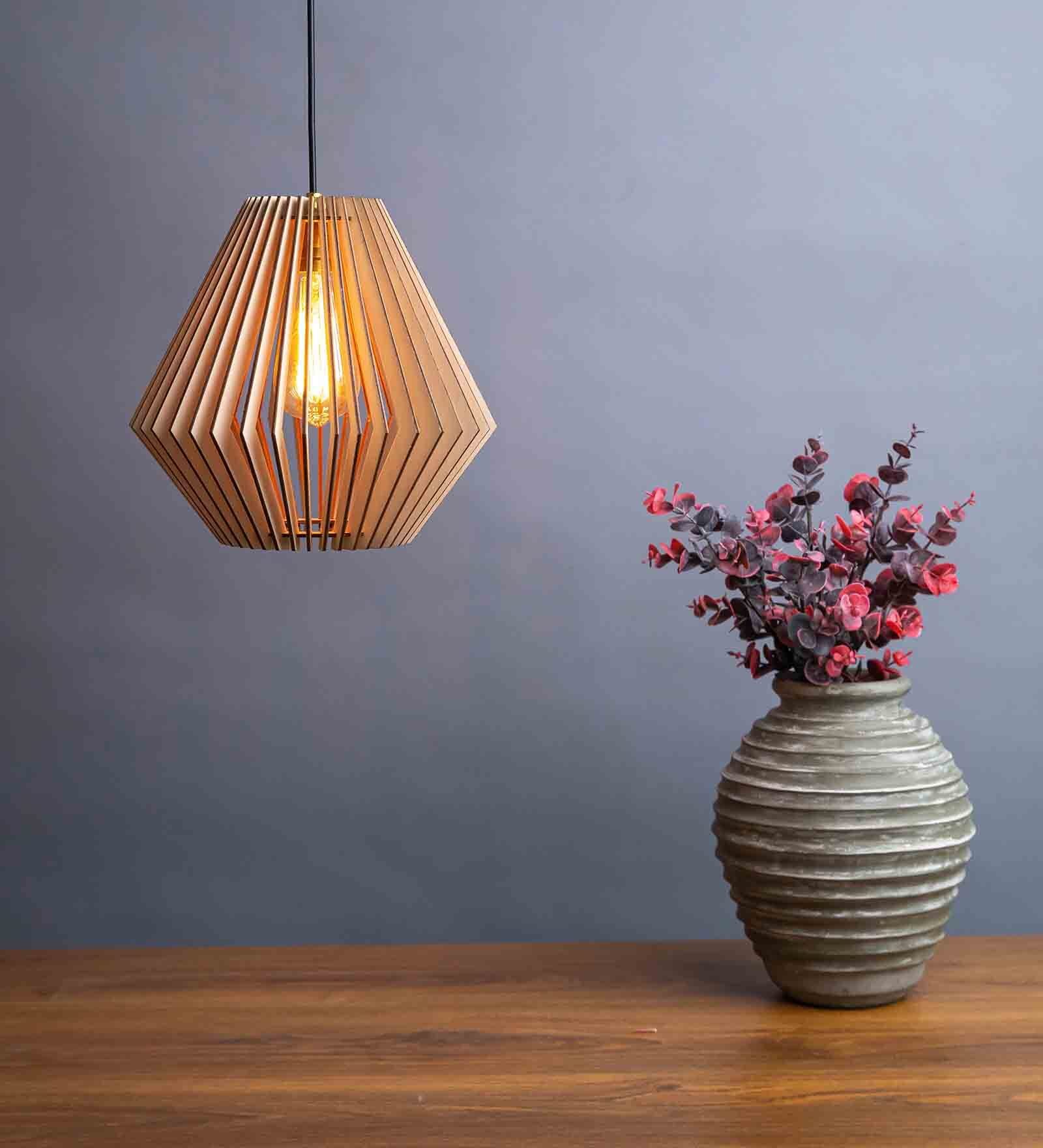 Accent Beige Wooden Hanging Light