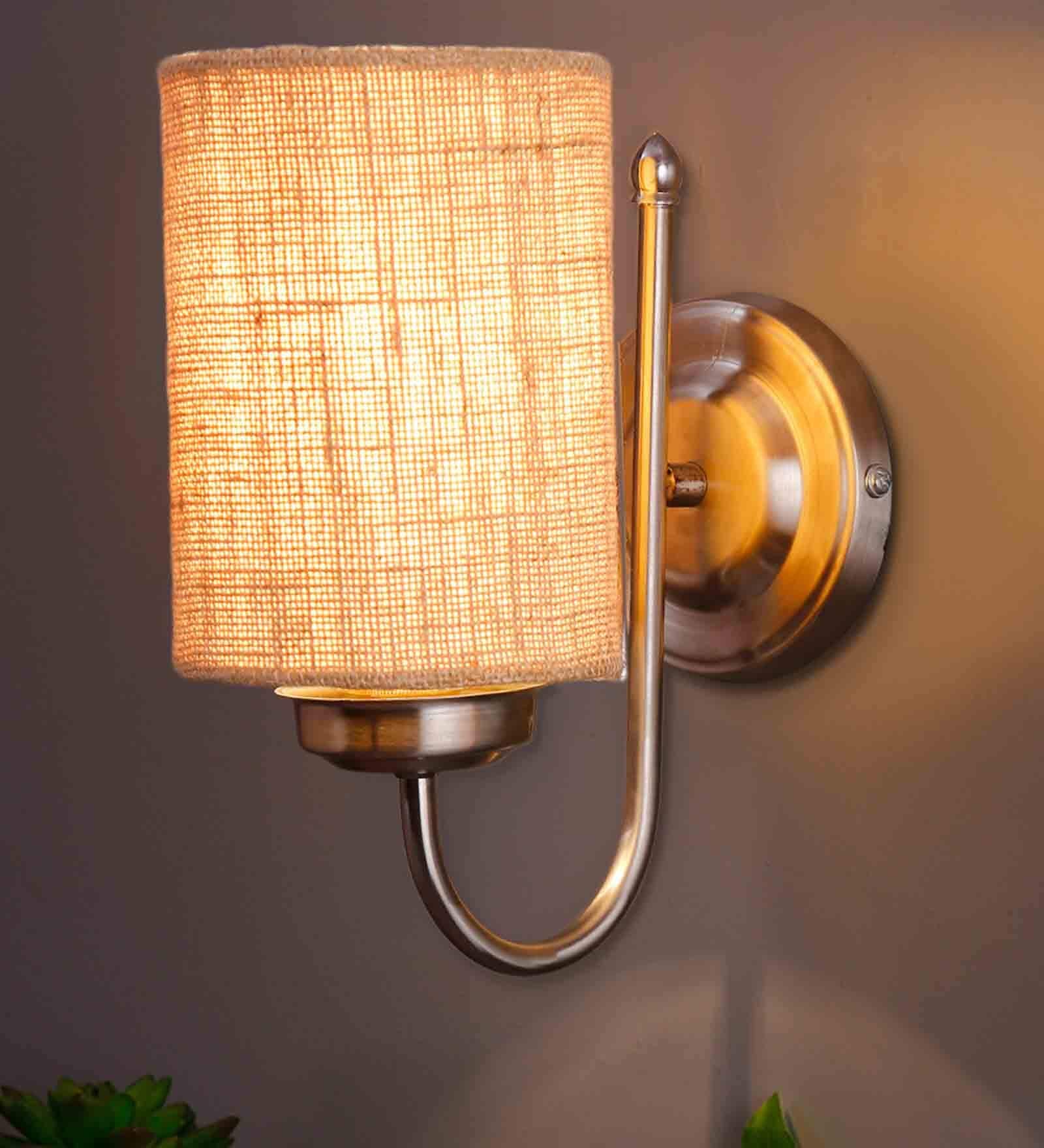 Beige Jute  wall mounted lamp with Steel Base