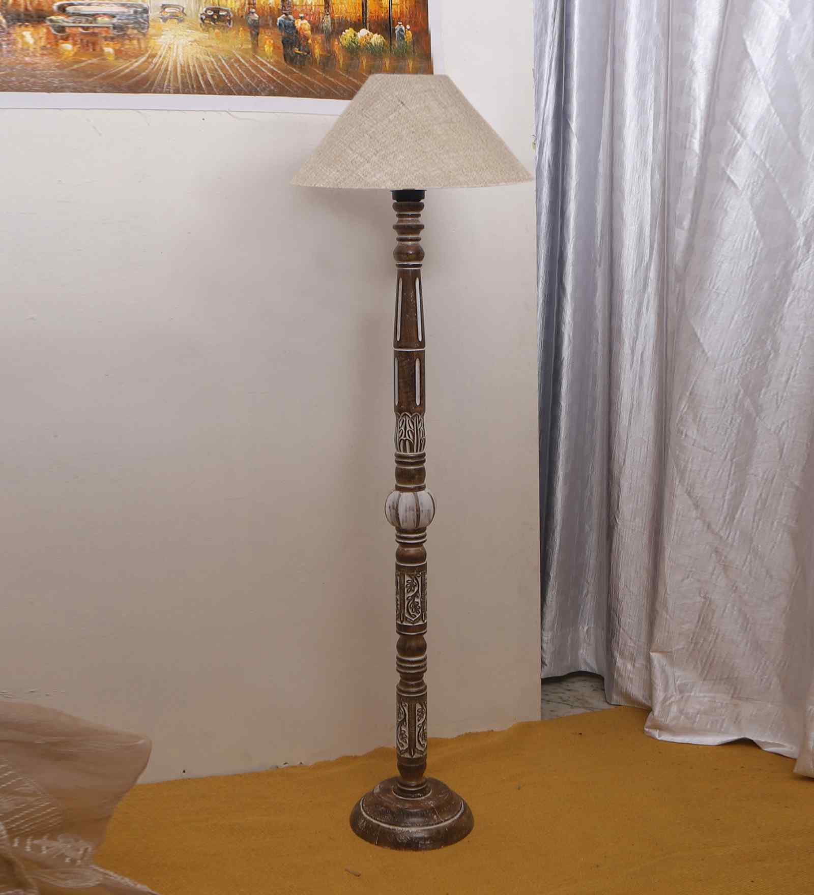 Beige Jute Coolie Floor Lamp
