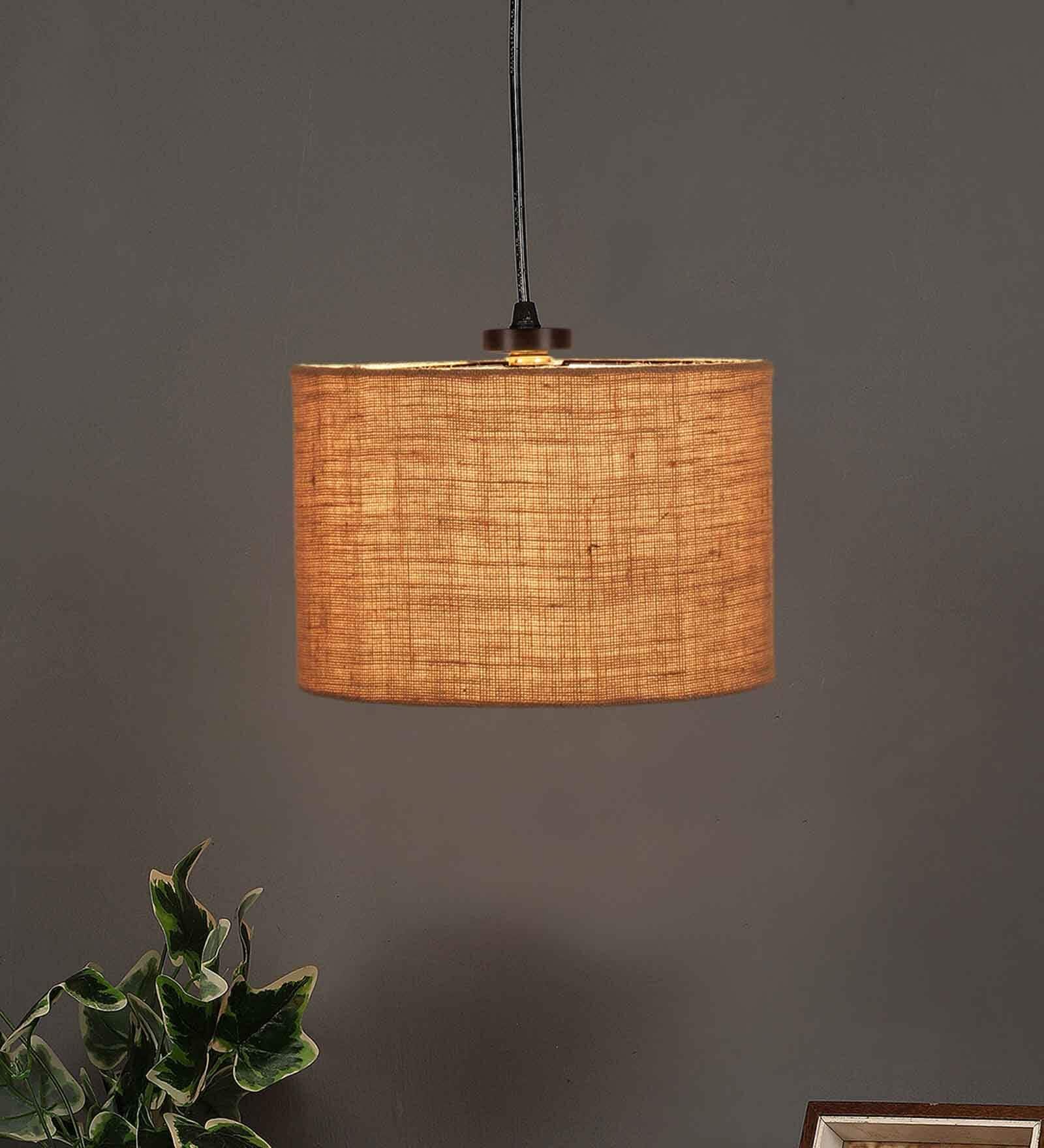 Beige Jute Drum Hanging Lamp