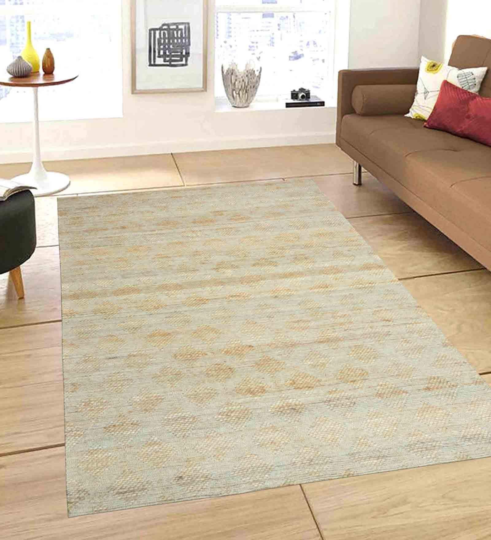 Beige Geometric Jute 5 ft x 7 ft Hand Woven Carpet