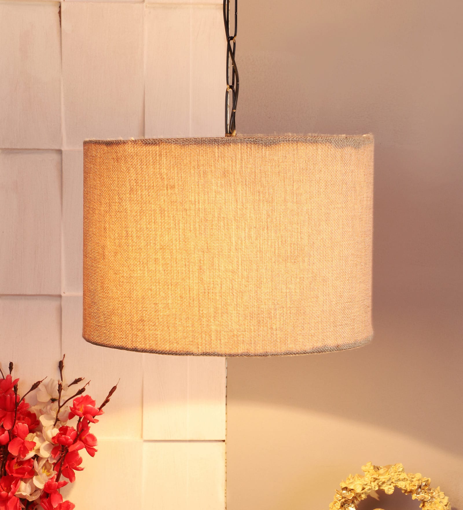 Beige Jute Hanging Light