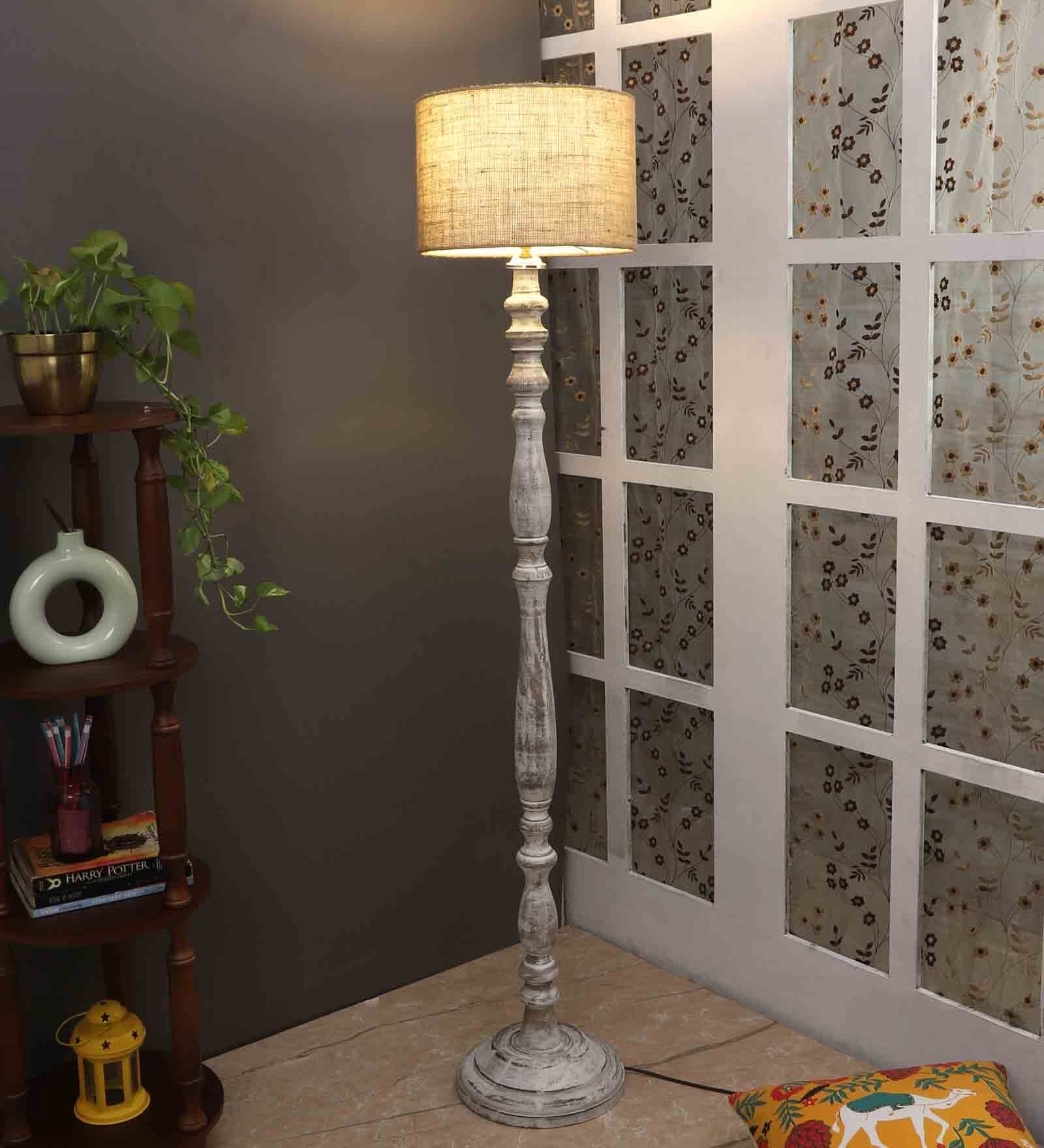 Buy Beige Jute Shade Novelty Floor Lamp Mango Wood Base at 21% OFF by ...