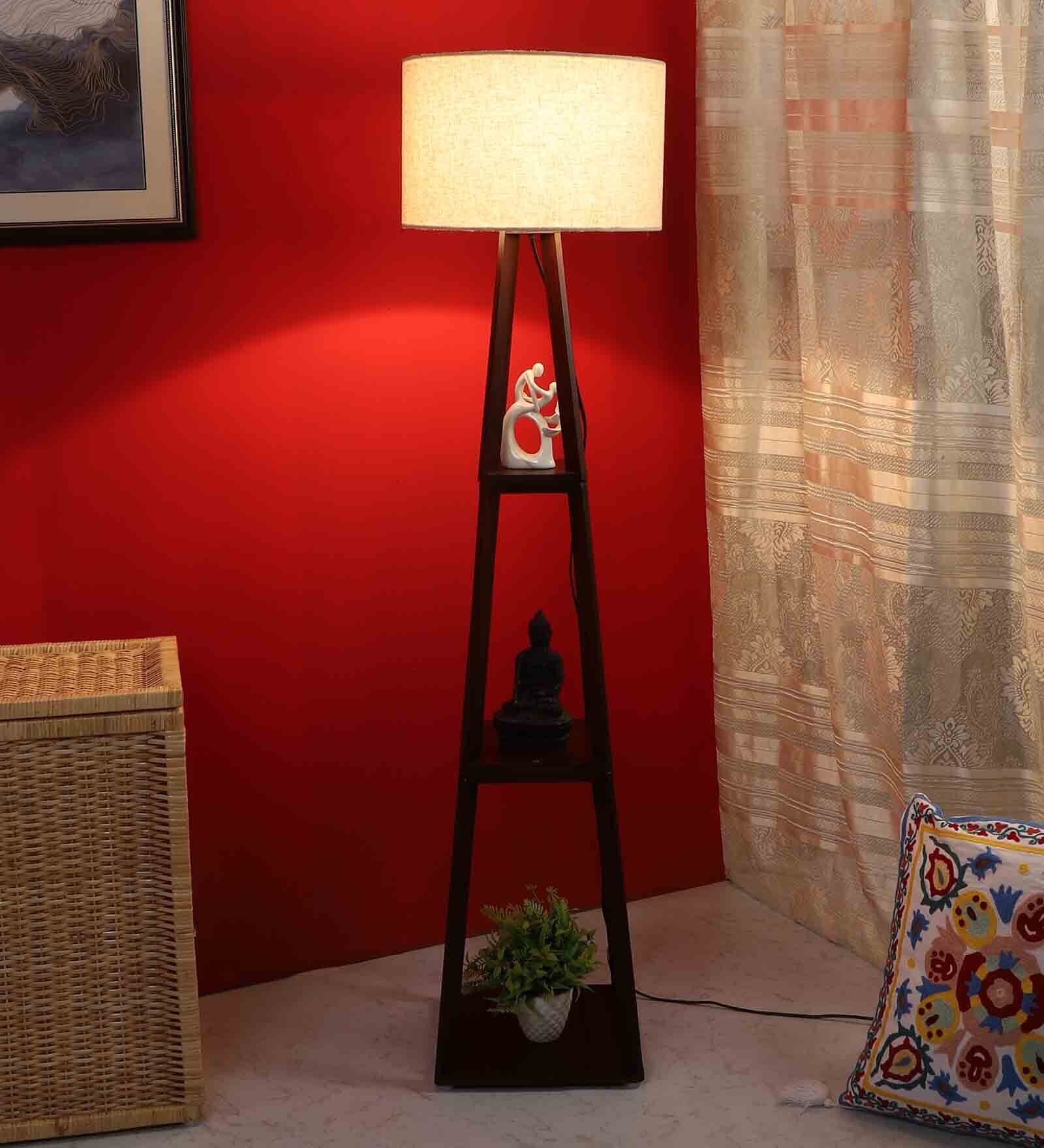 Plazo Beige Jute Shade Shelf Floor Lamp With MDF Base
