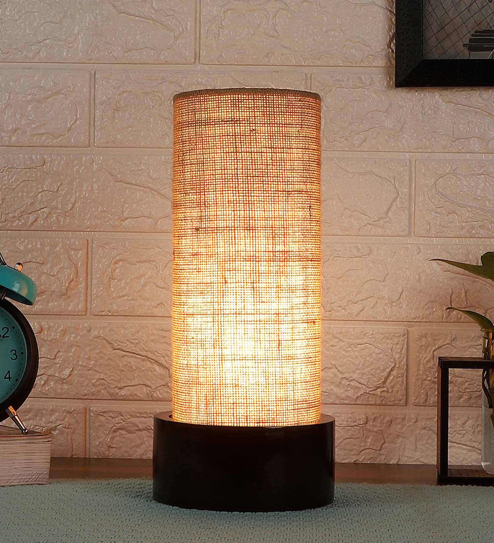 Indulge Beige Jute Shade Table Lamp With Wood Base