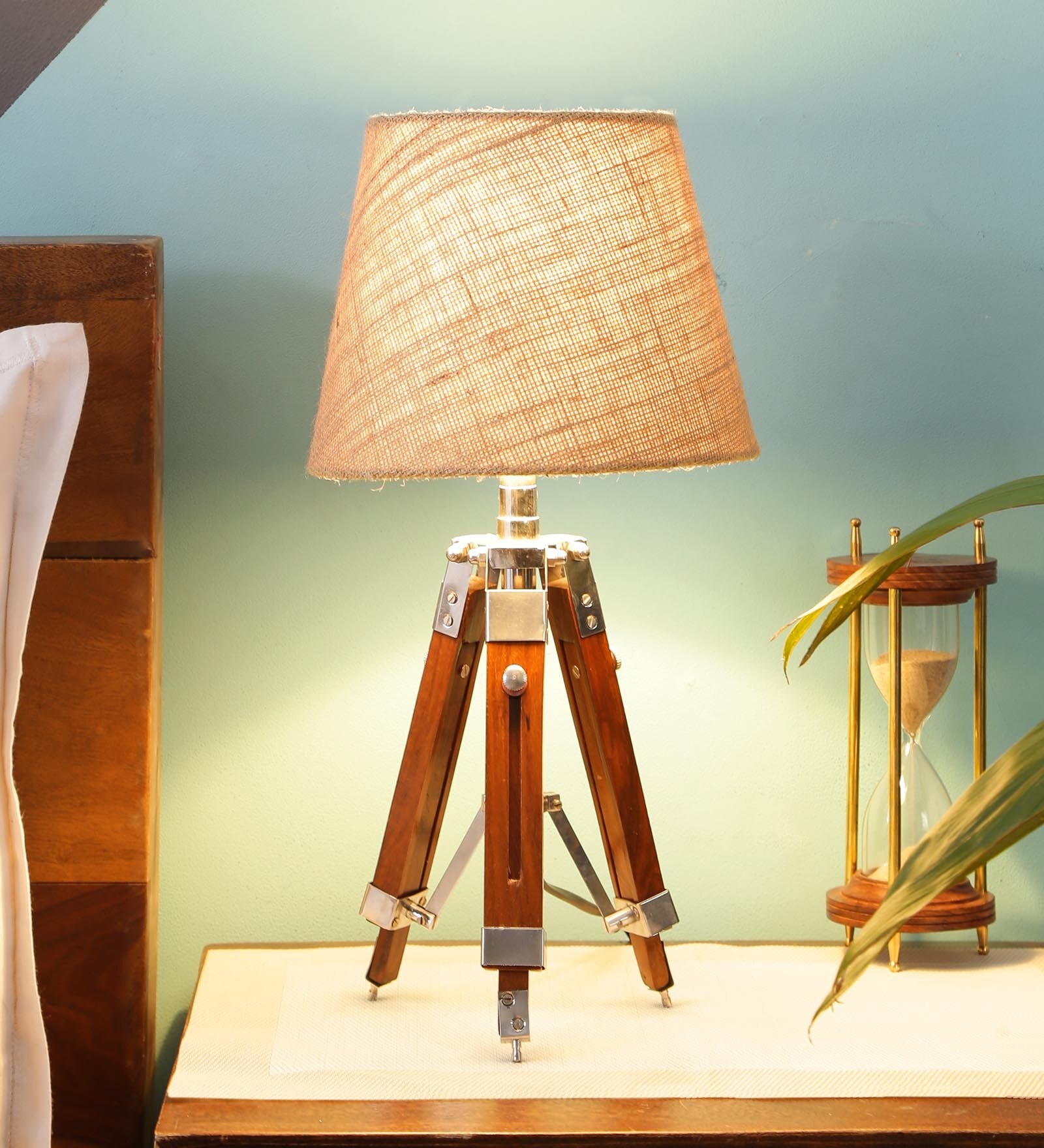Buy Beige Fabric Shade Tripod Table Lamp with Brown Base by Mad Over ...