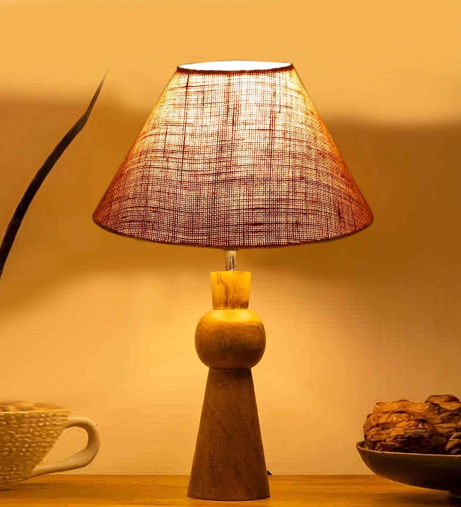 Beige Jute table lamp with  Wood Natural base(10X18 inches)
