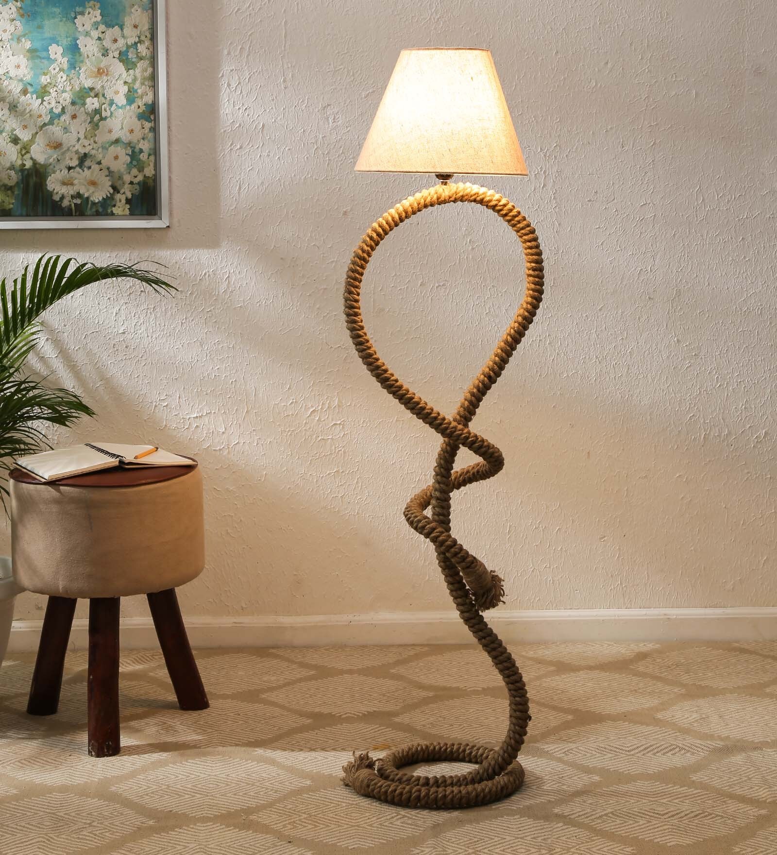 Beige Khadi Rustic Rope Floor Lamps
