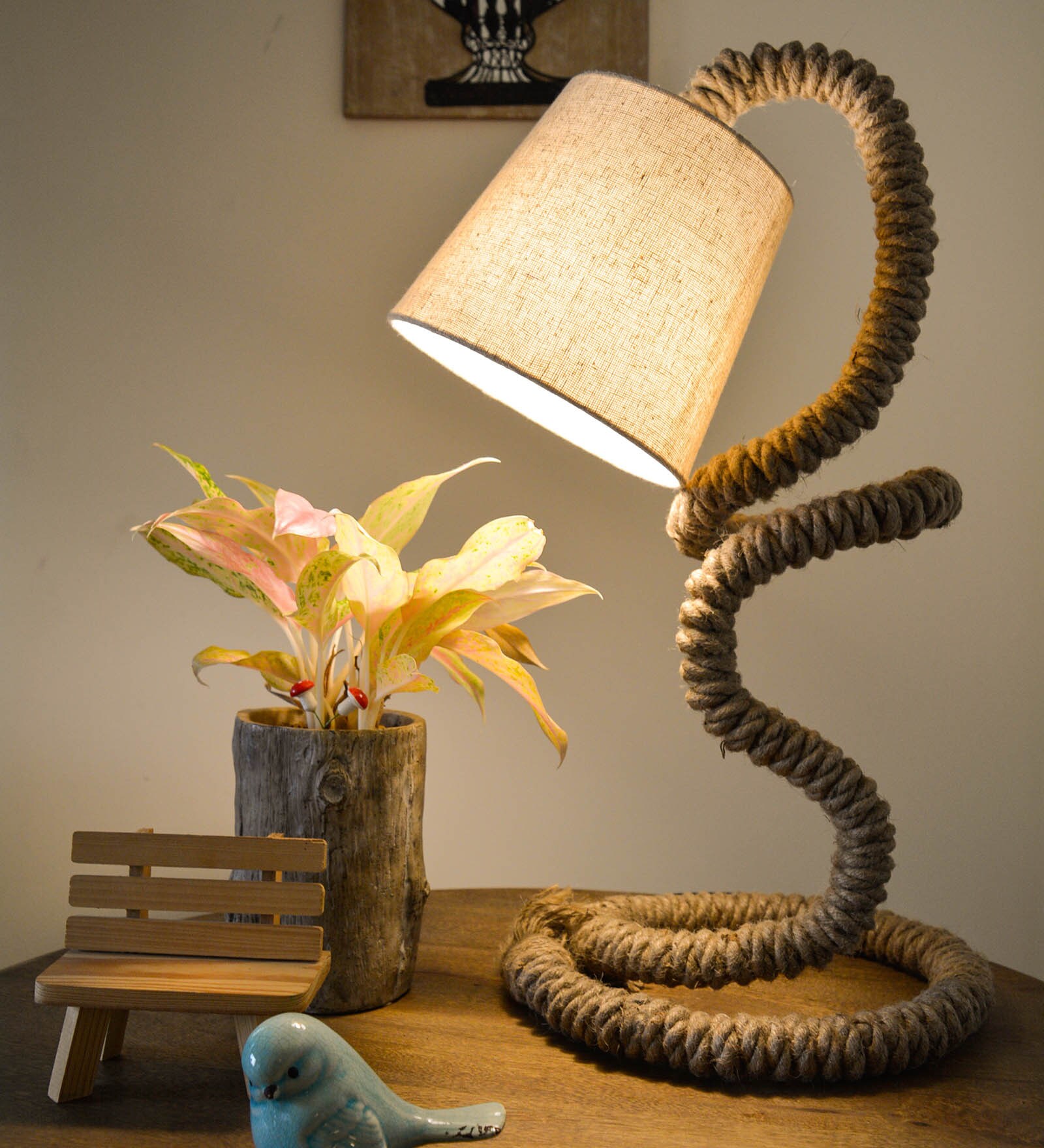 Beige Shade Study Lamp with Wood Base