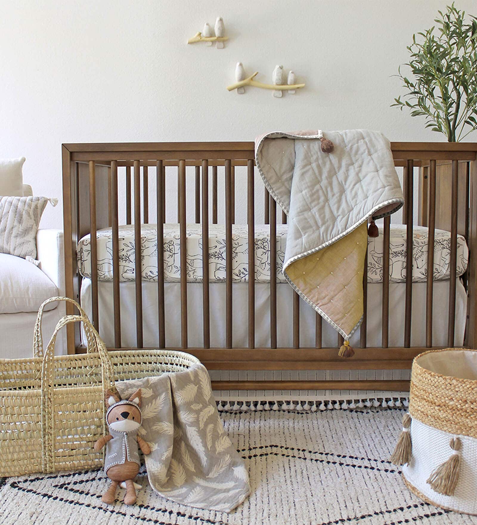 Beige Kids Abstract Cotton Satin Crib Bedsheet
