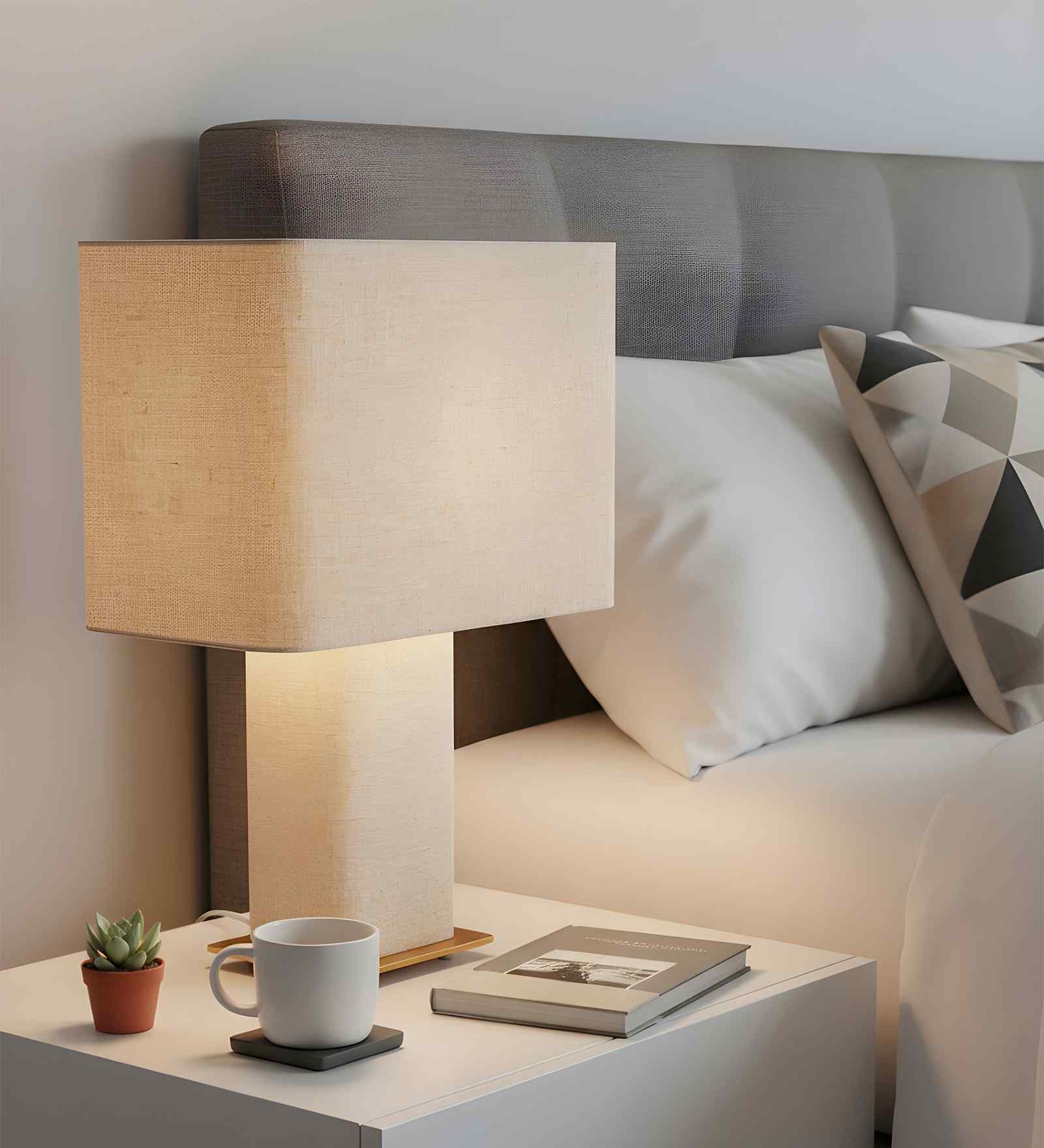 Beige Linen & metal Luxe Linen Majesty Table Lamp