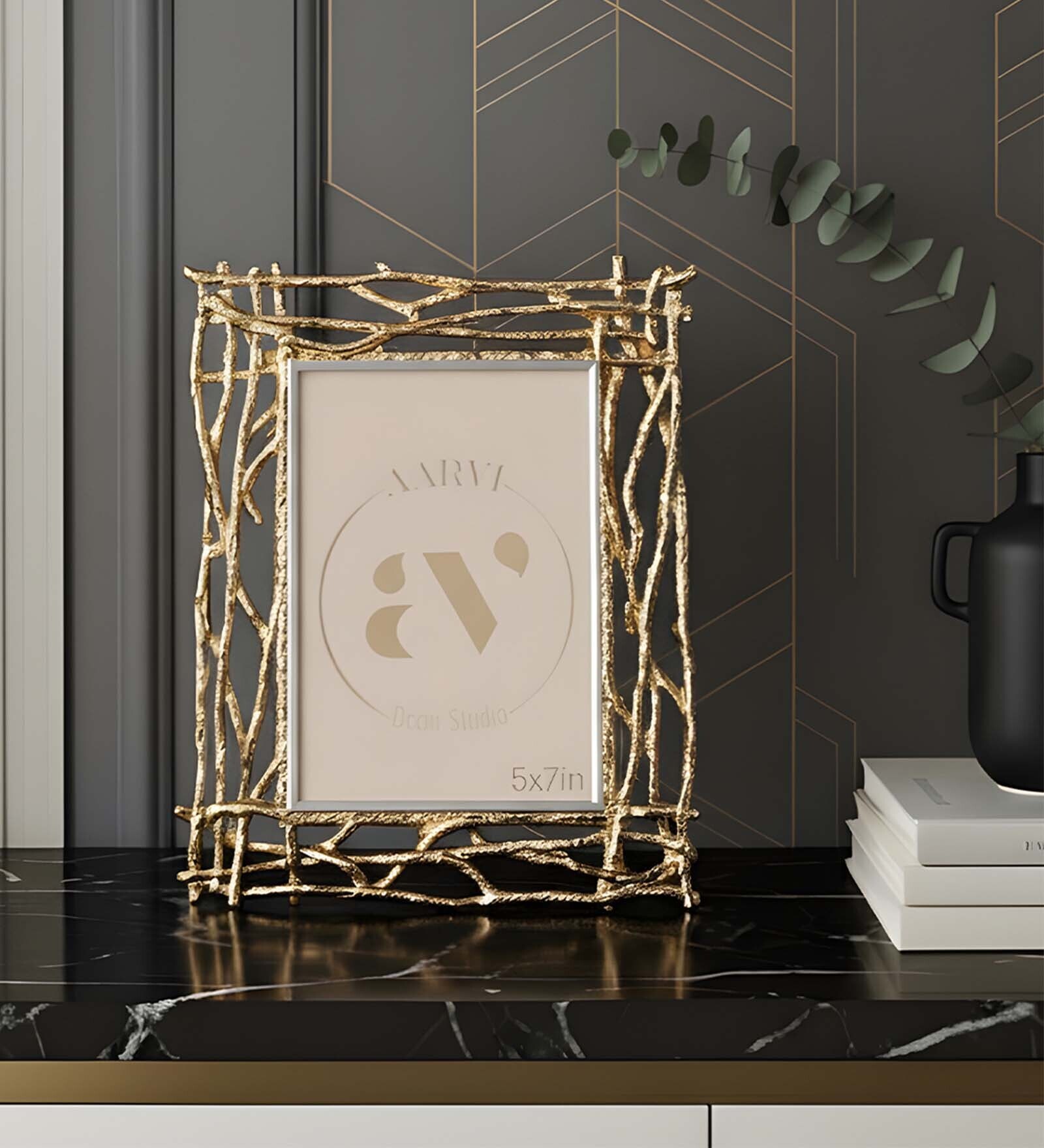 Beige Metal Golden Vine Luxe Tabletop Photo Frame 4X6Inches
