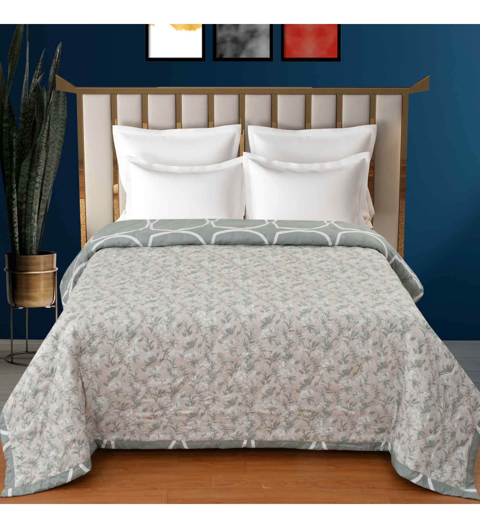 Beige Microfiber Abstract 180 GSM Double Size Reversible Comforter