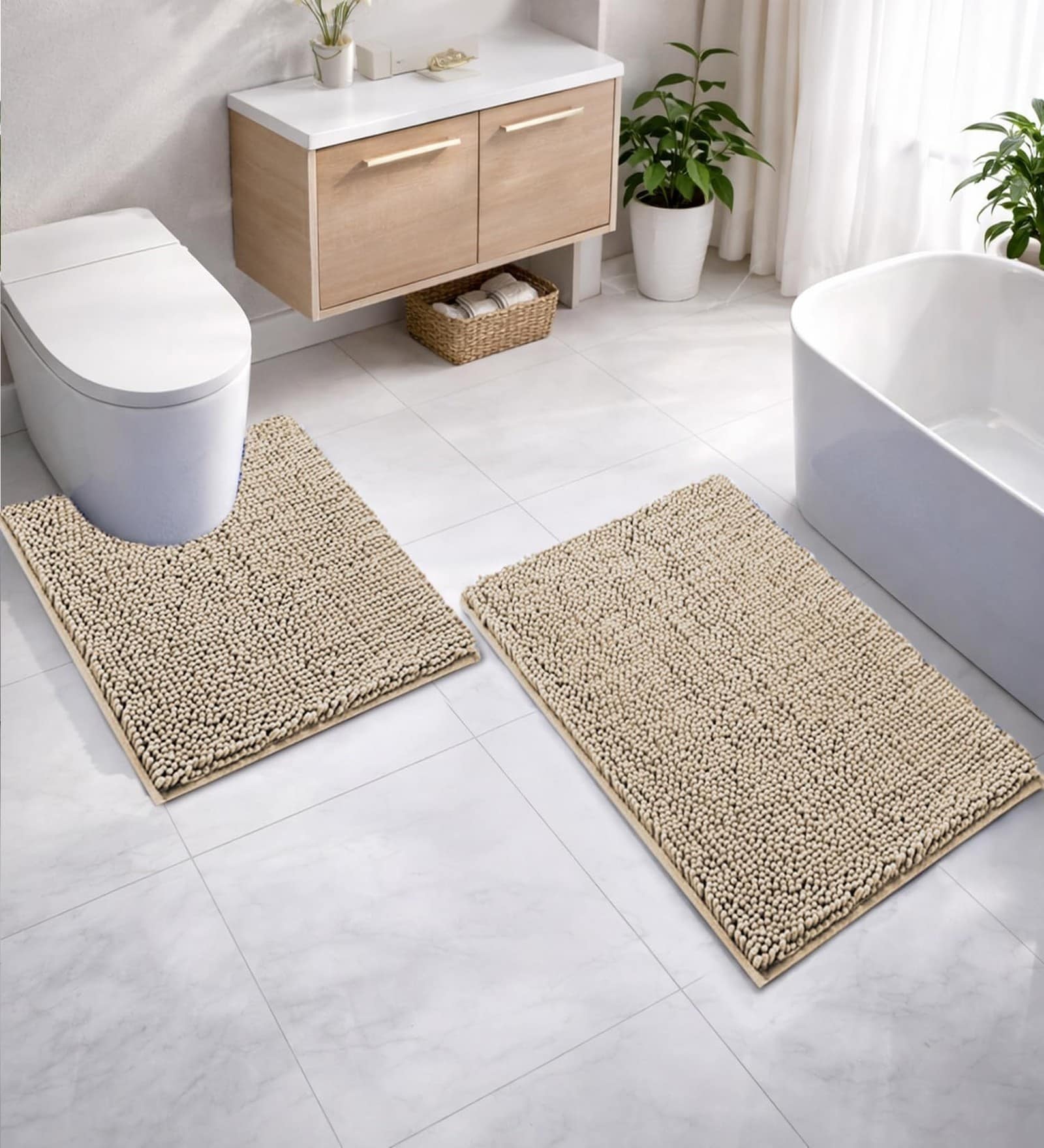 Beige Microfibre 16x24 Inches Lightweight Bath Mat