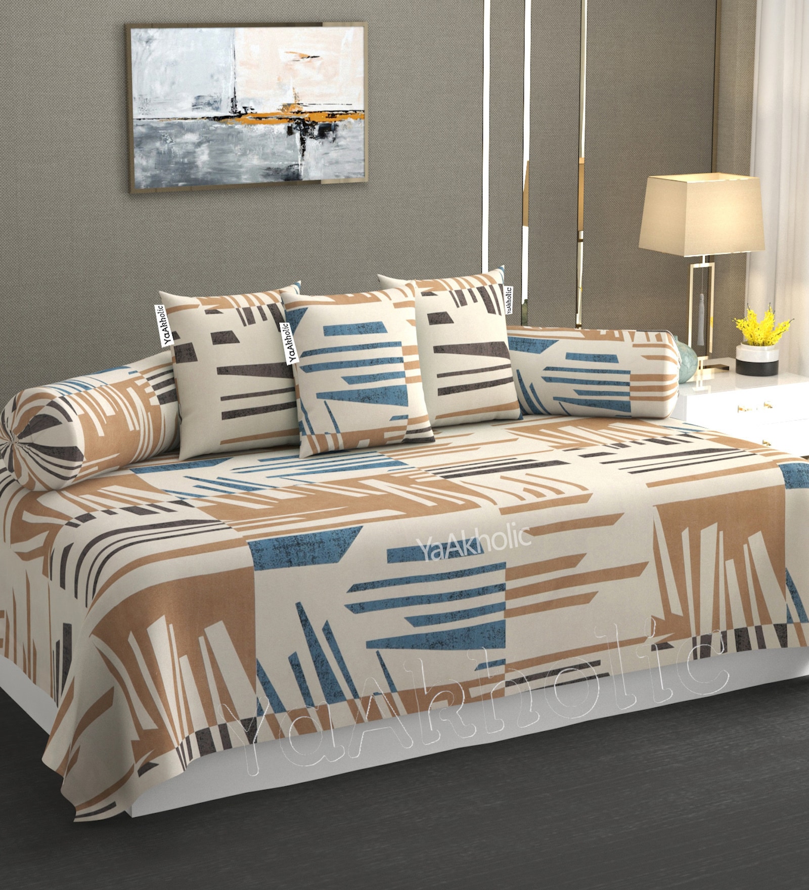 Beige Microfibre 240 TC 6 Pcs Diwan Set