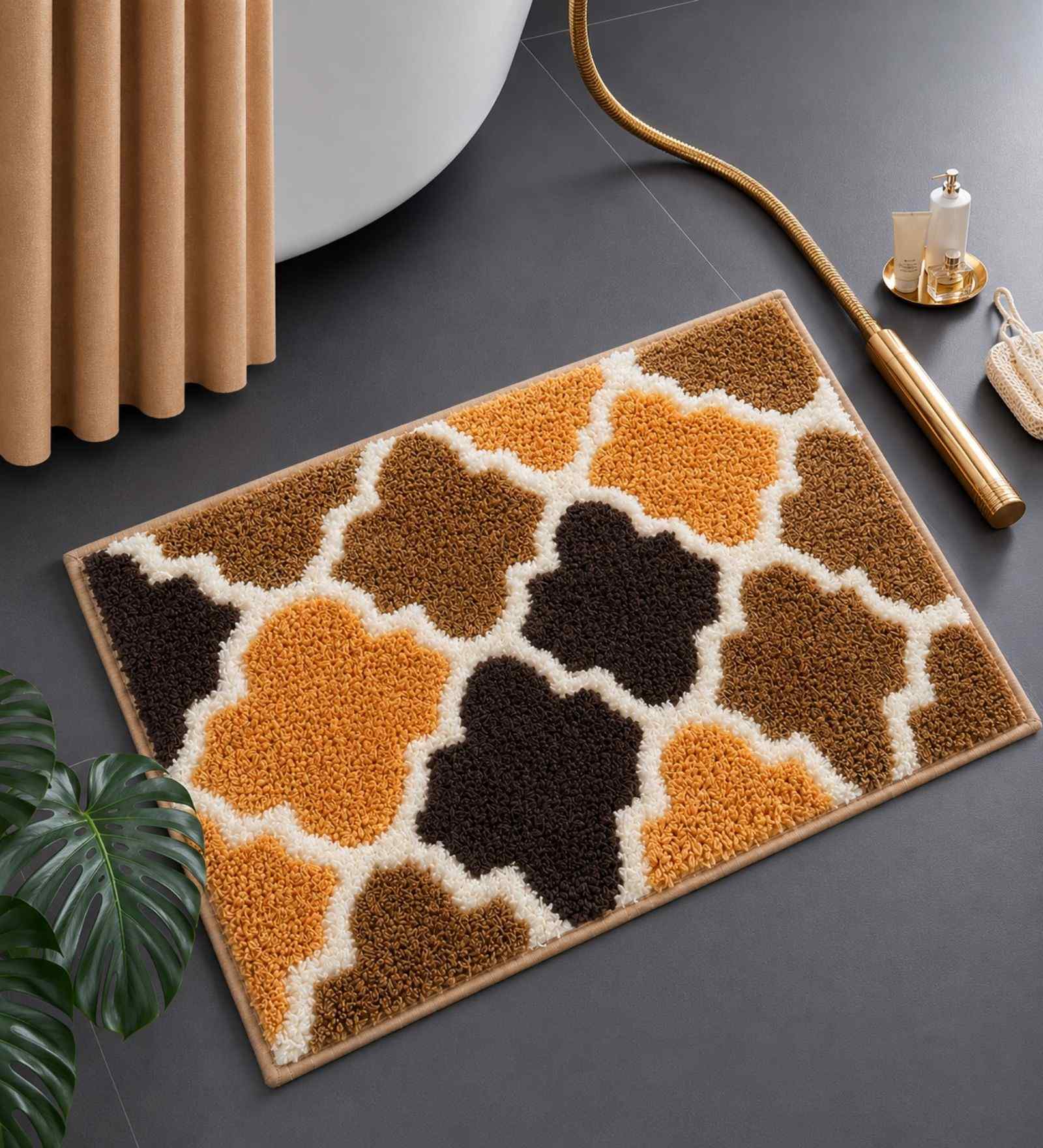 Beige Microfibre 24X16 Inches Anti-Skid Bath Mat