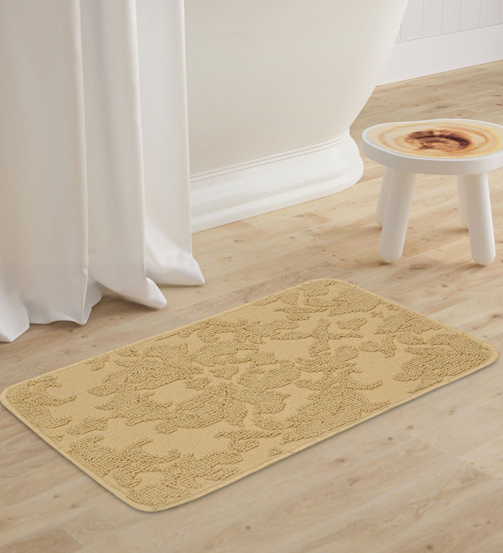 Buy Gold Microfibre Plain Abstract 24X16 Inches Antiskid Bath Mat by ...