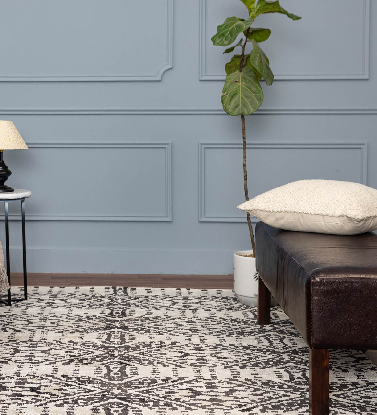 Beige Microfibre Abstract 5 x 7 Feet Hand Woven Carpet