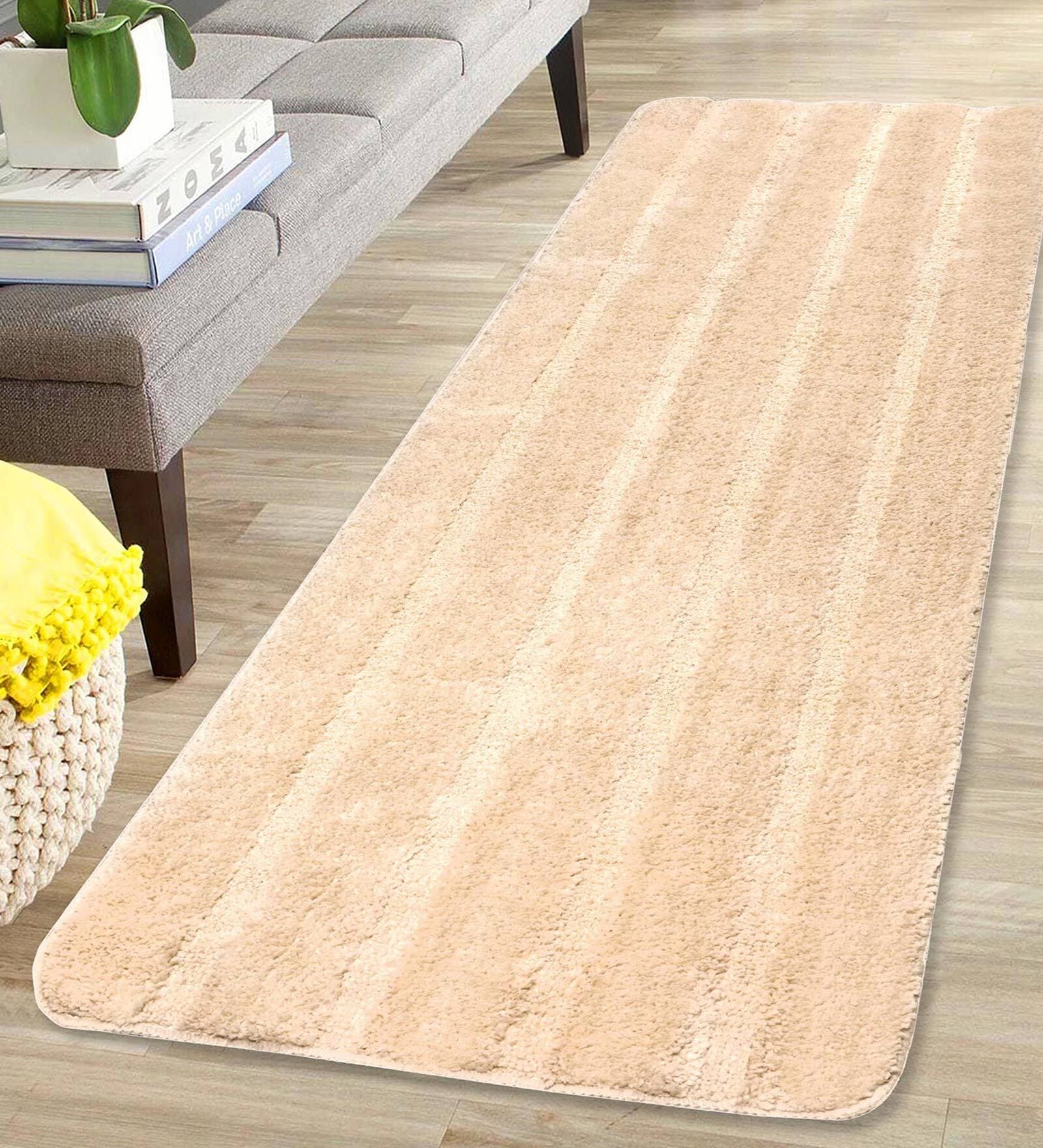 Beige Microfibre Solid 6 X 2 Feet Bedside Runner