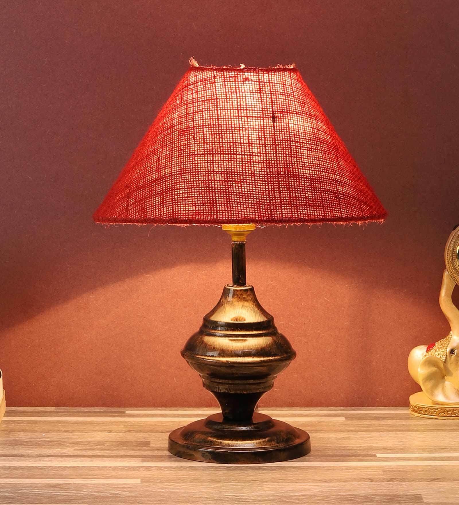 Beige Natural Fiber Shade Table Lamp With Copper Base